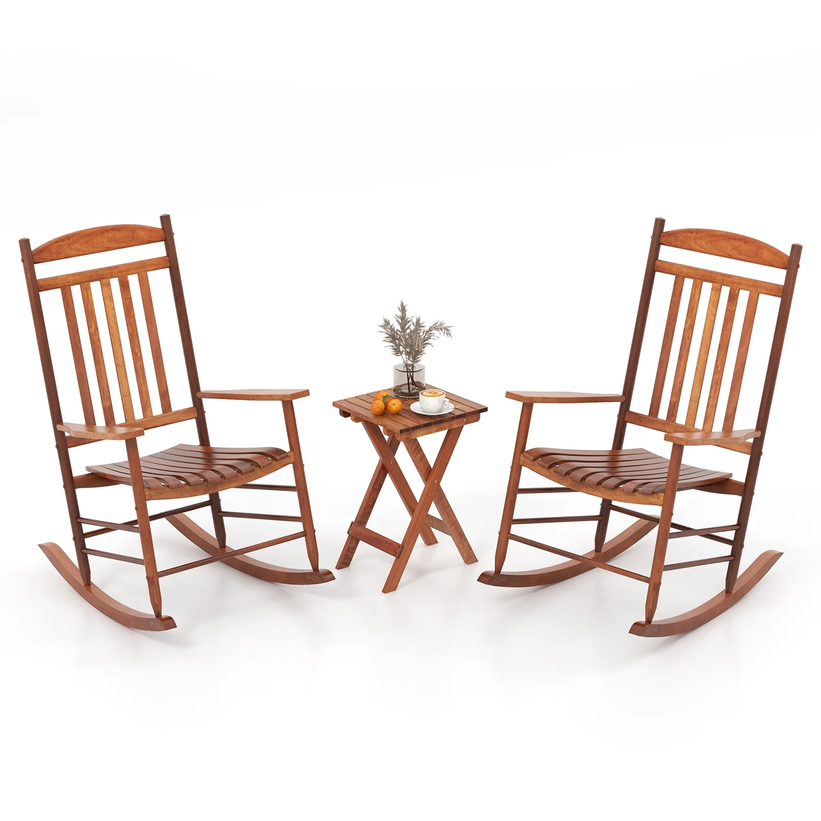 3-Piece Outdoor Poplar Wood Rocking Bistro Set, Natural - Image 5