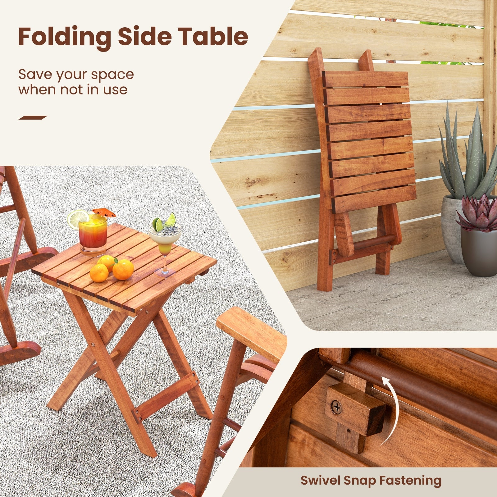 3-Piece Outdoor Poplar Wood Rocking Bistro Set, Natural - Image 8
