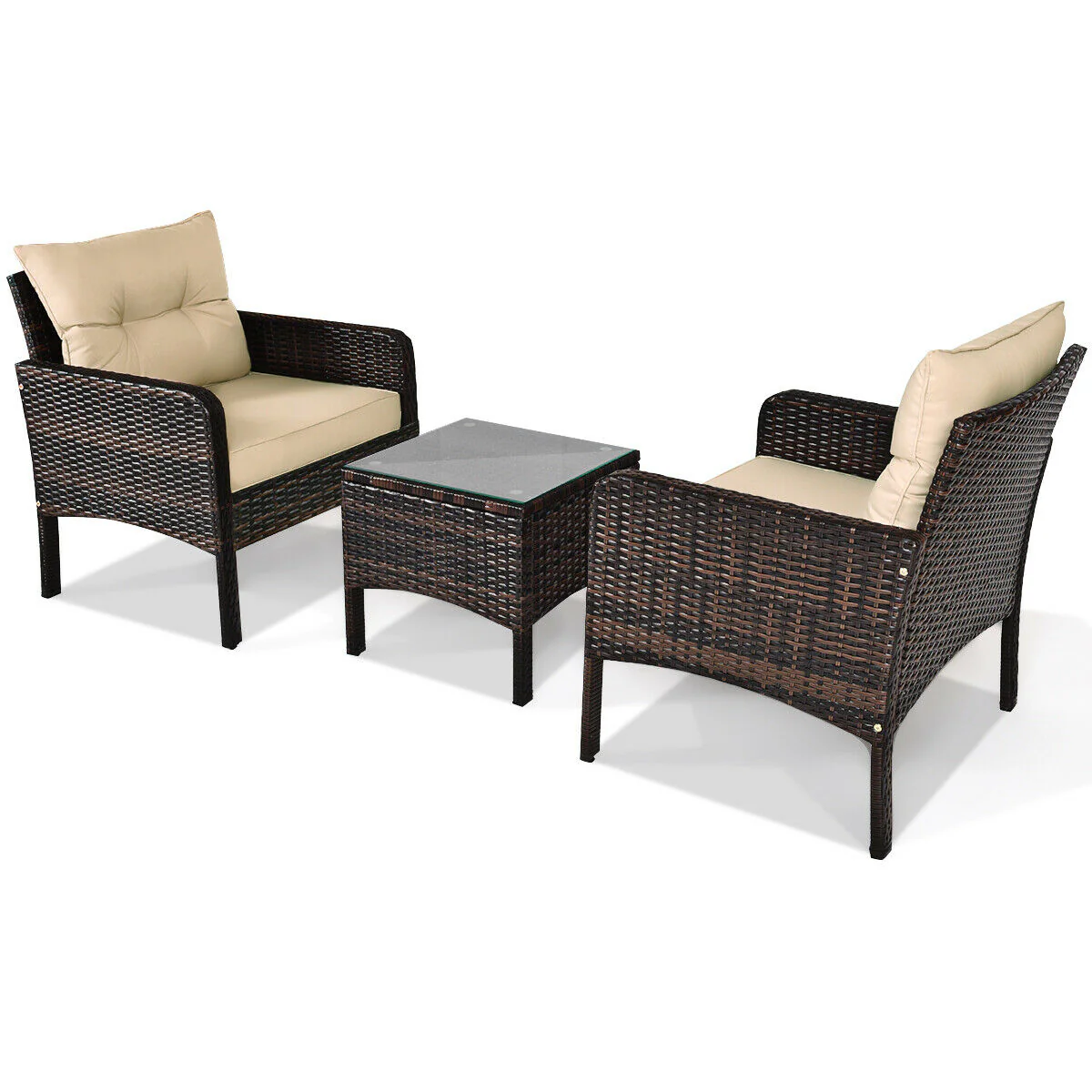 3 Piece Outdoor Rattan Conversation Set, Beige - Image 10