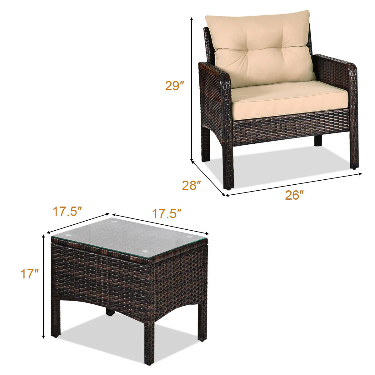 3 Piece Outdoor Rattan Conversation Set, Beige - Image 5