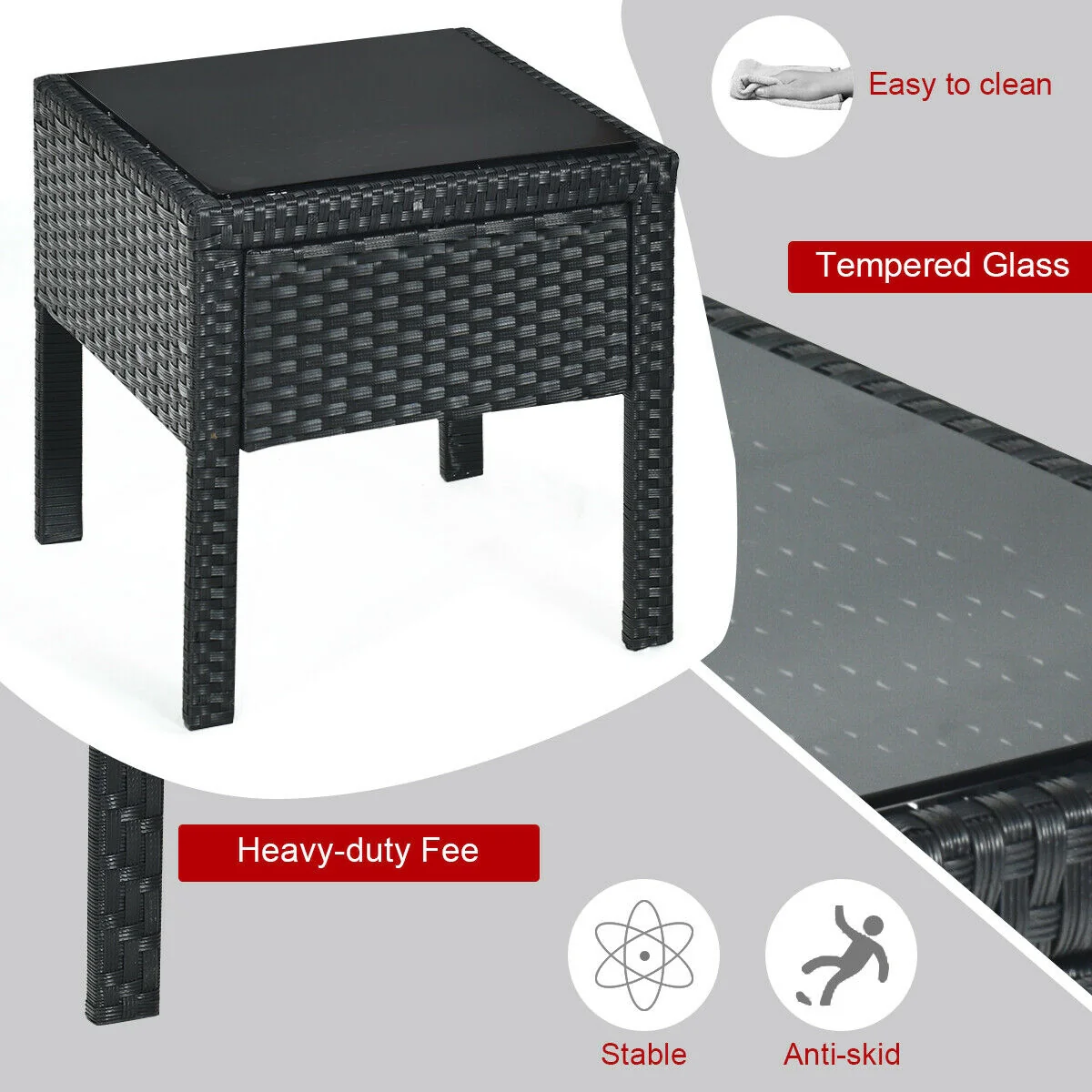 3 Piece Outdoor Rattan Patio Conversation Set, Red - Image 6