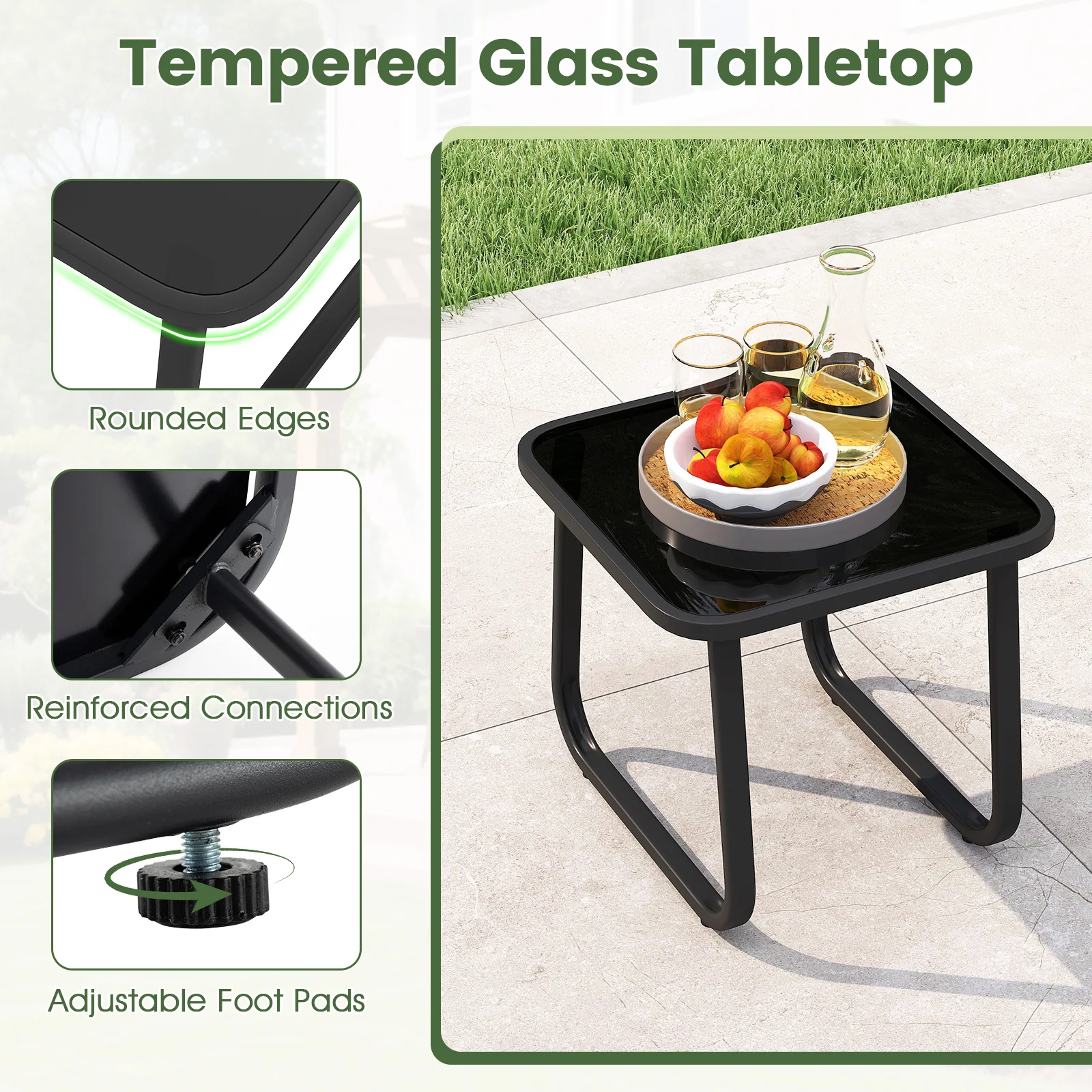 3 Piece Outdoor Rocking Bistro Set, Tempered Glass Table, Gray - Image 10