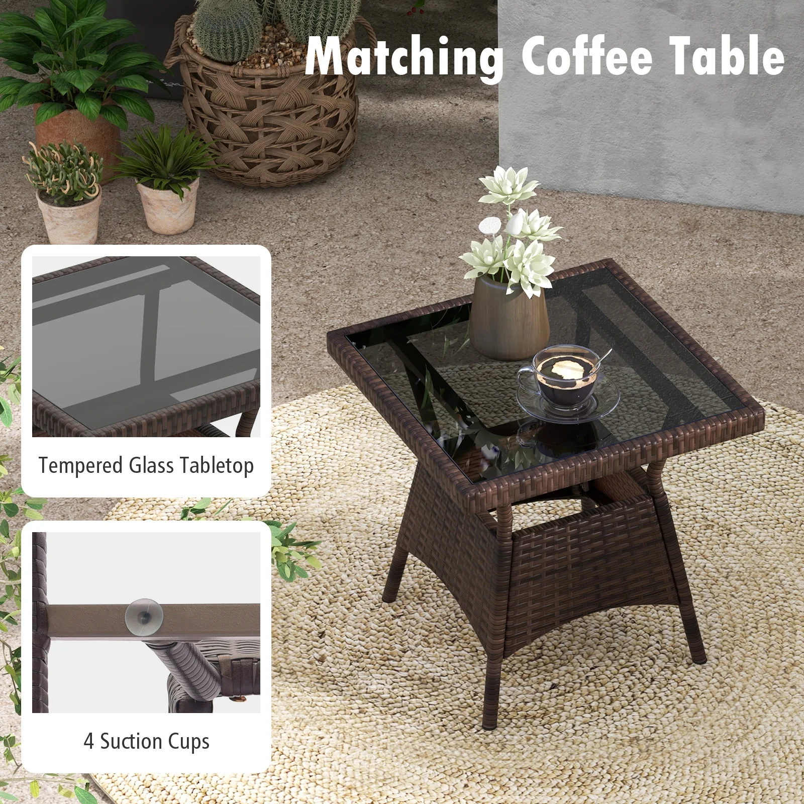 3-Piece Outdoor Rocking Set, Tempered Glass Coffee Table, Black - Image 8