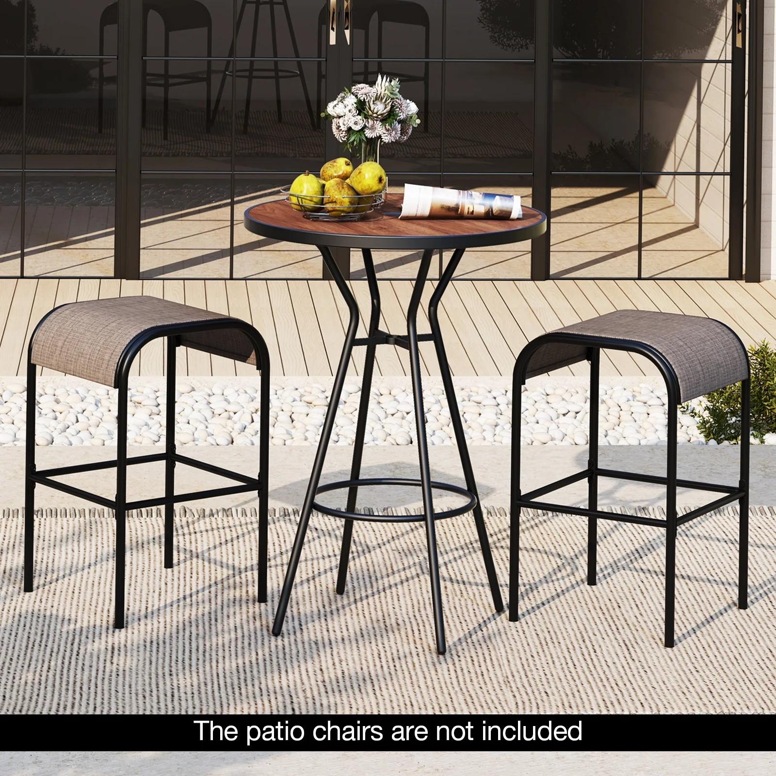 3 Piece Outdoor Round Bar Table Set, 1.6 Inches Umbrella Hole - Image 2