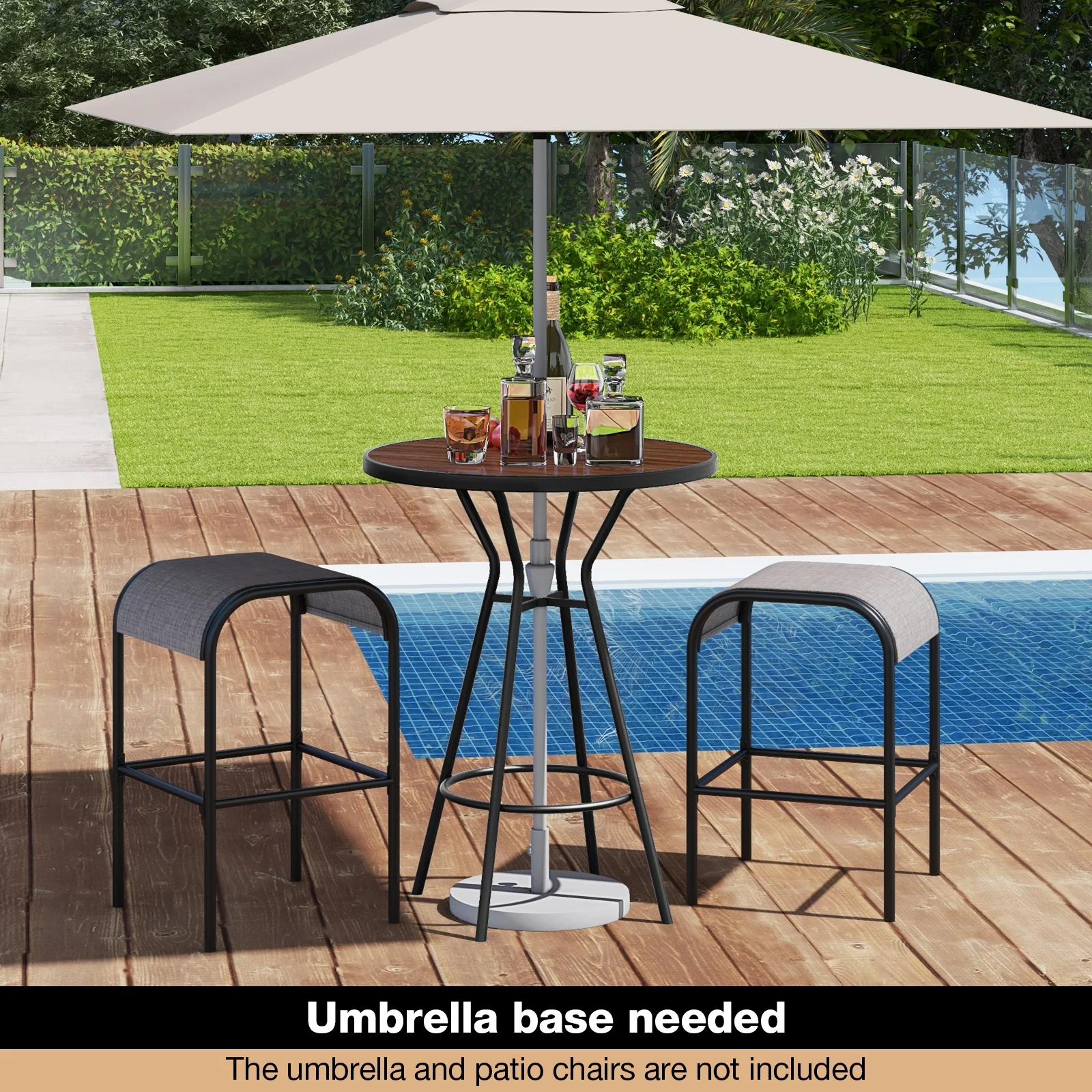 3 Piece Outdoor Round Bar Table Set, 1.6 Inches Umbrella Hole - Image 3