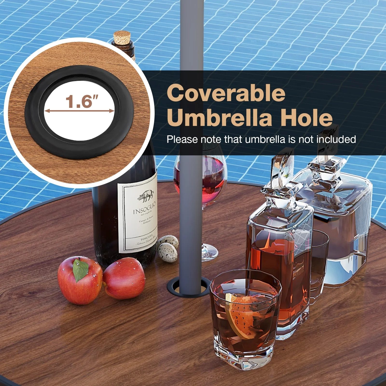 3 Piece Outdoor Round Bar Table Set, 1.6 Inches Umbrella Hole - Image 8