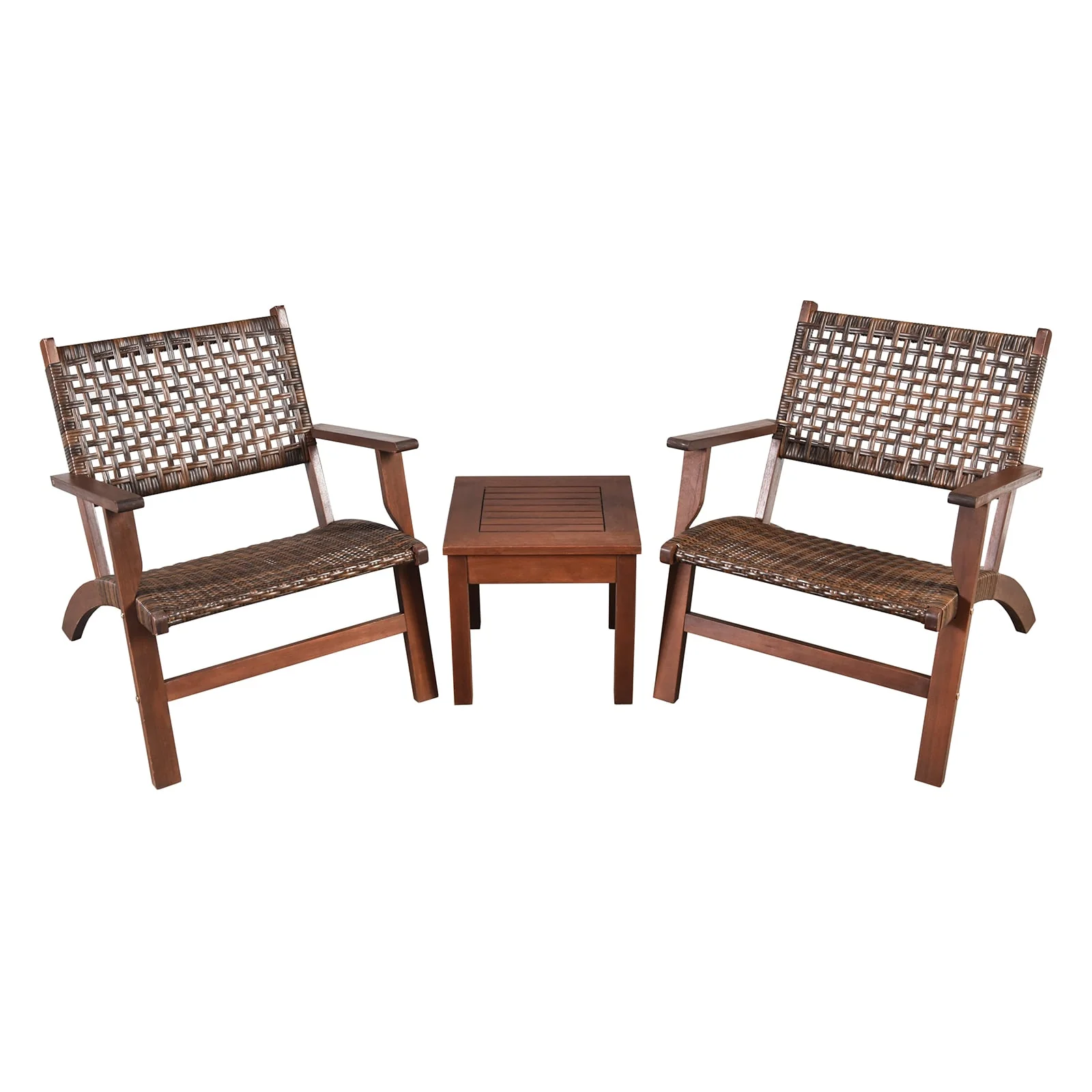 3 Piece Outdoor Wooden Rattan Patio Set, Brown