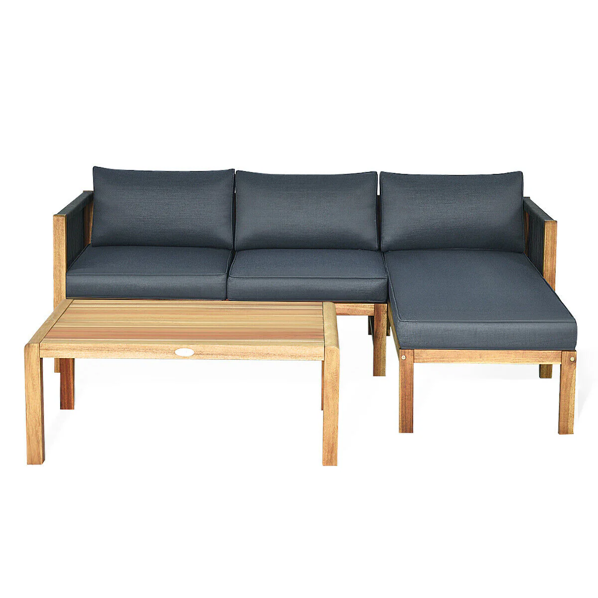 3 Piece Patio Acacia Sofa Set, Gray - Image 4