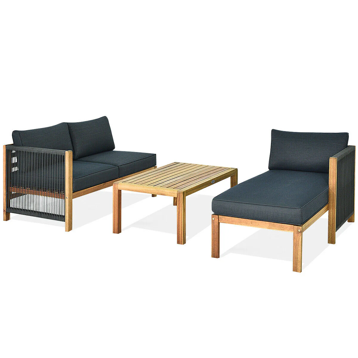3 Piece Patio Acacia Sofa Set, Gray - Image 9