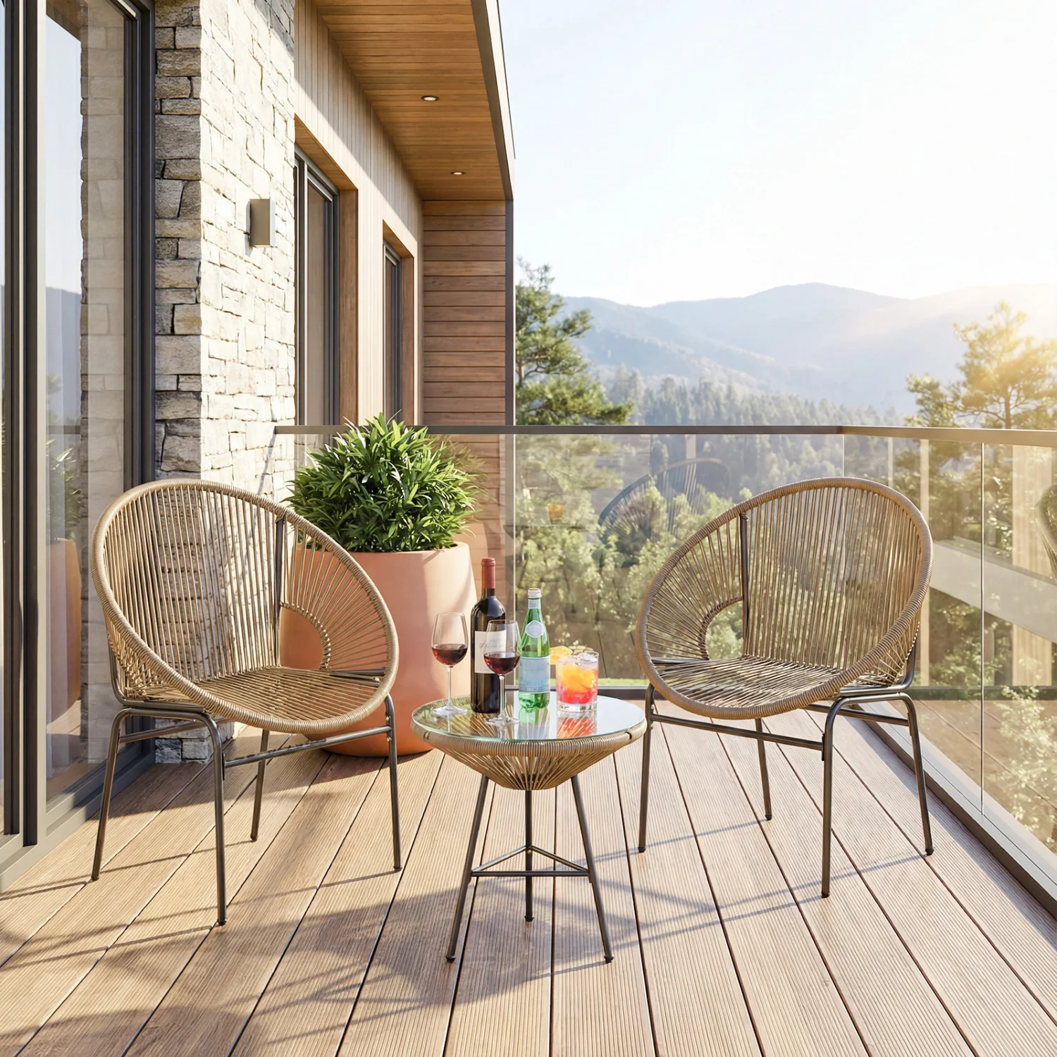 3 Piece Patio Acapulco Bistro Set, Glass Table, Brown - Image 3