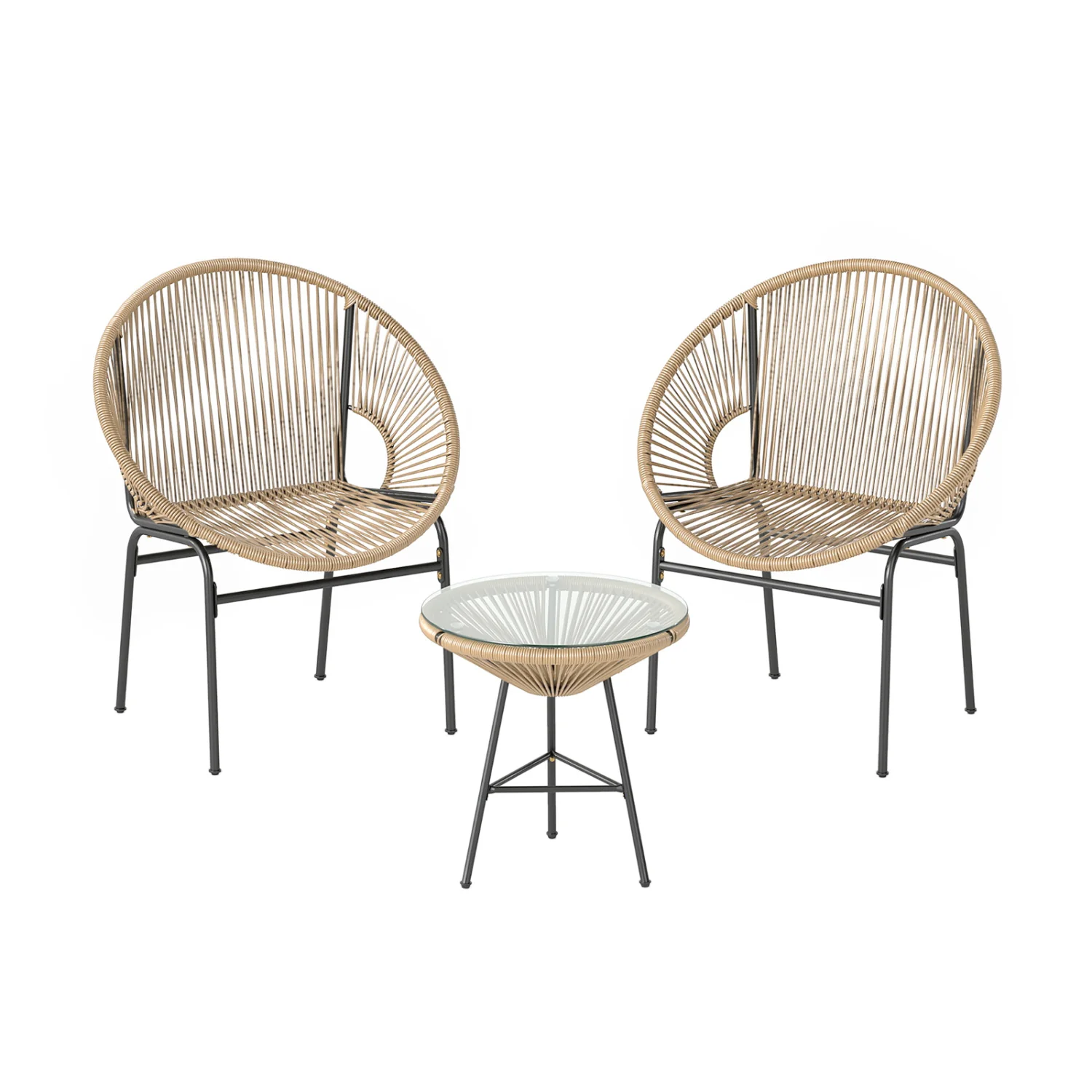3 Piece Patio Acapulco Bistro Set, Glass Table, Brown - Image 5