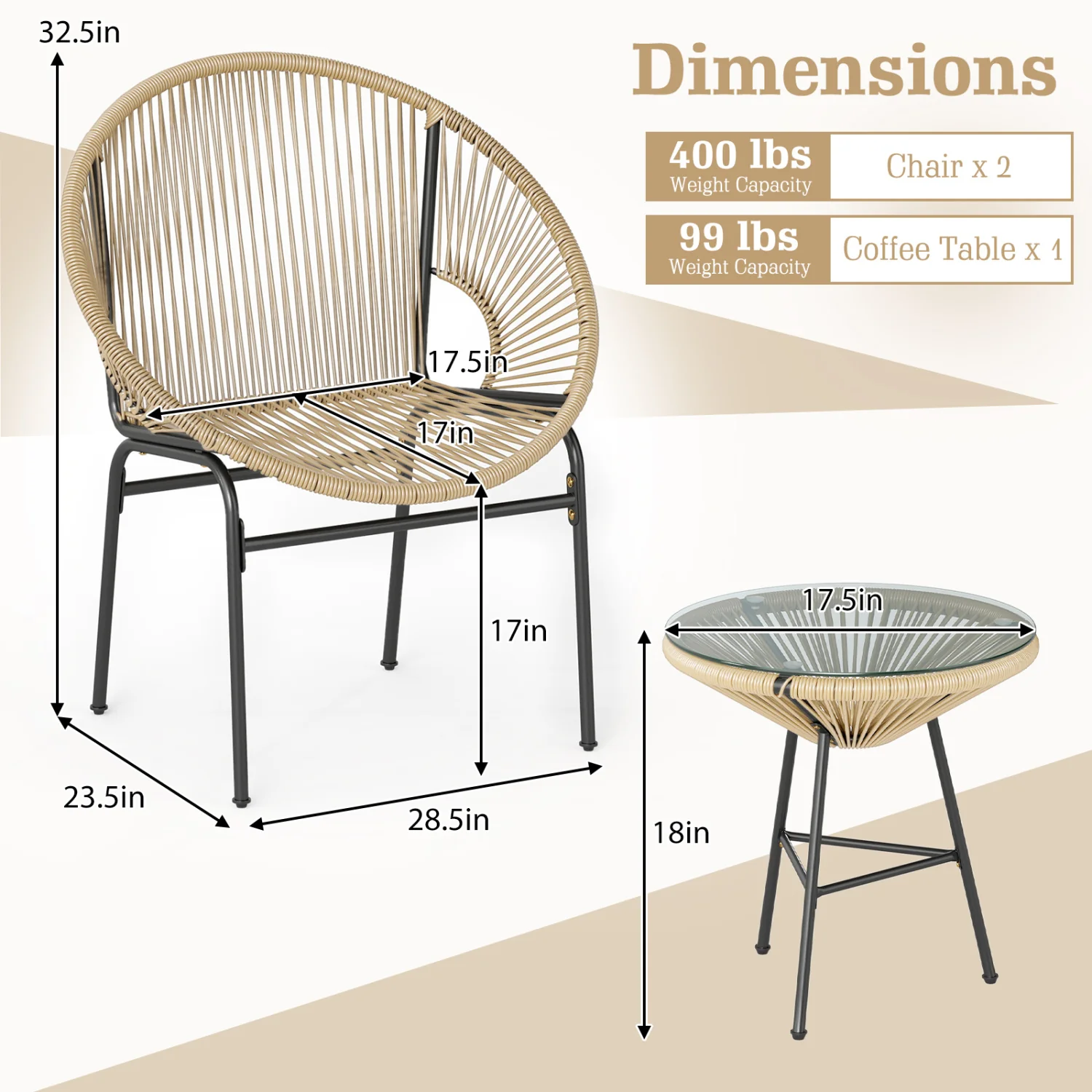 3 Piece Patio Acapulco Bistro Set, Glass Table, Brown - Image 6