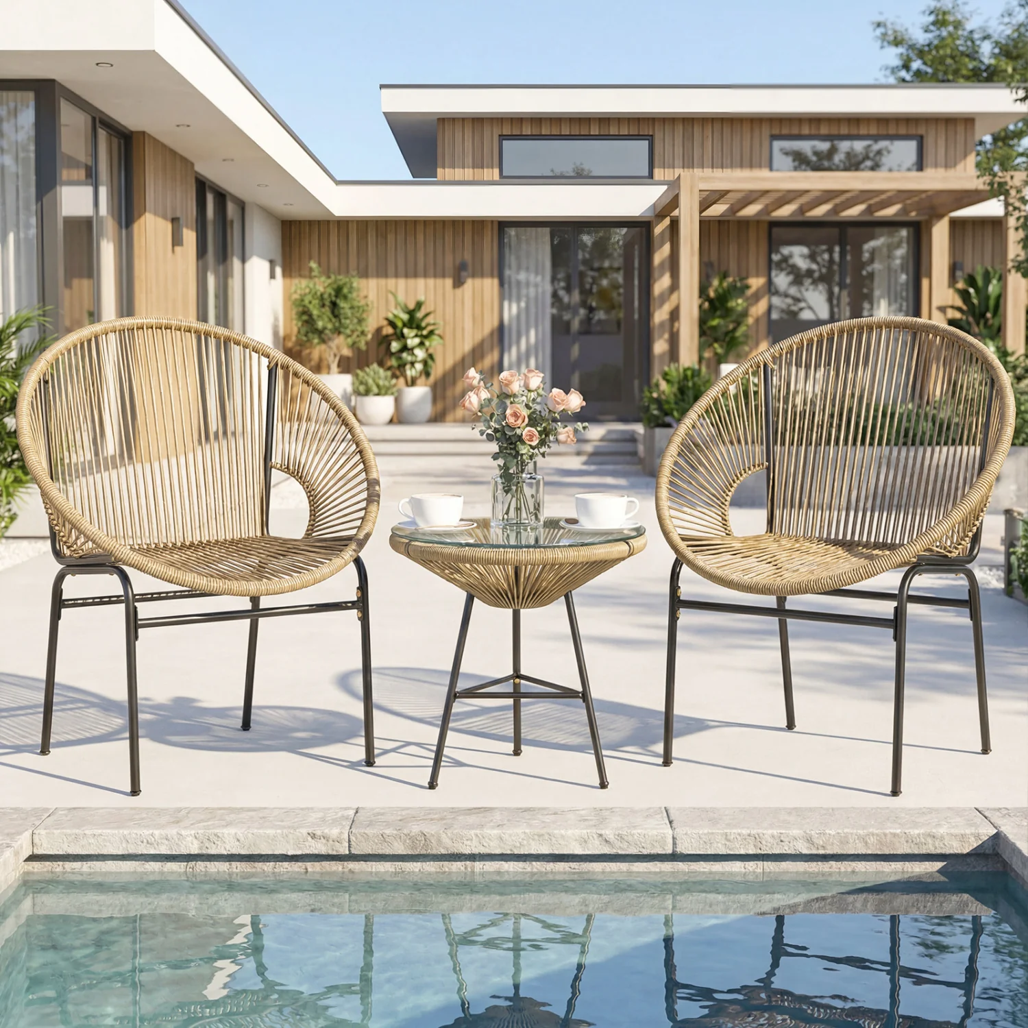 3 Piece Patio Acapulco Bistro Set, Glass Table, Brown - Image 7