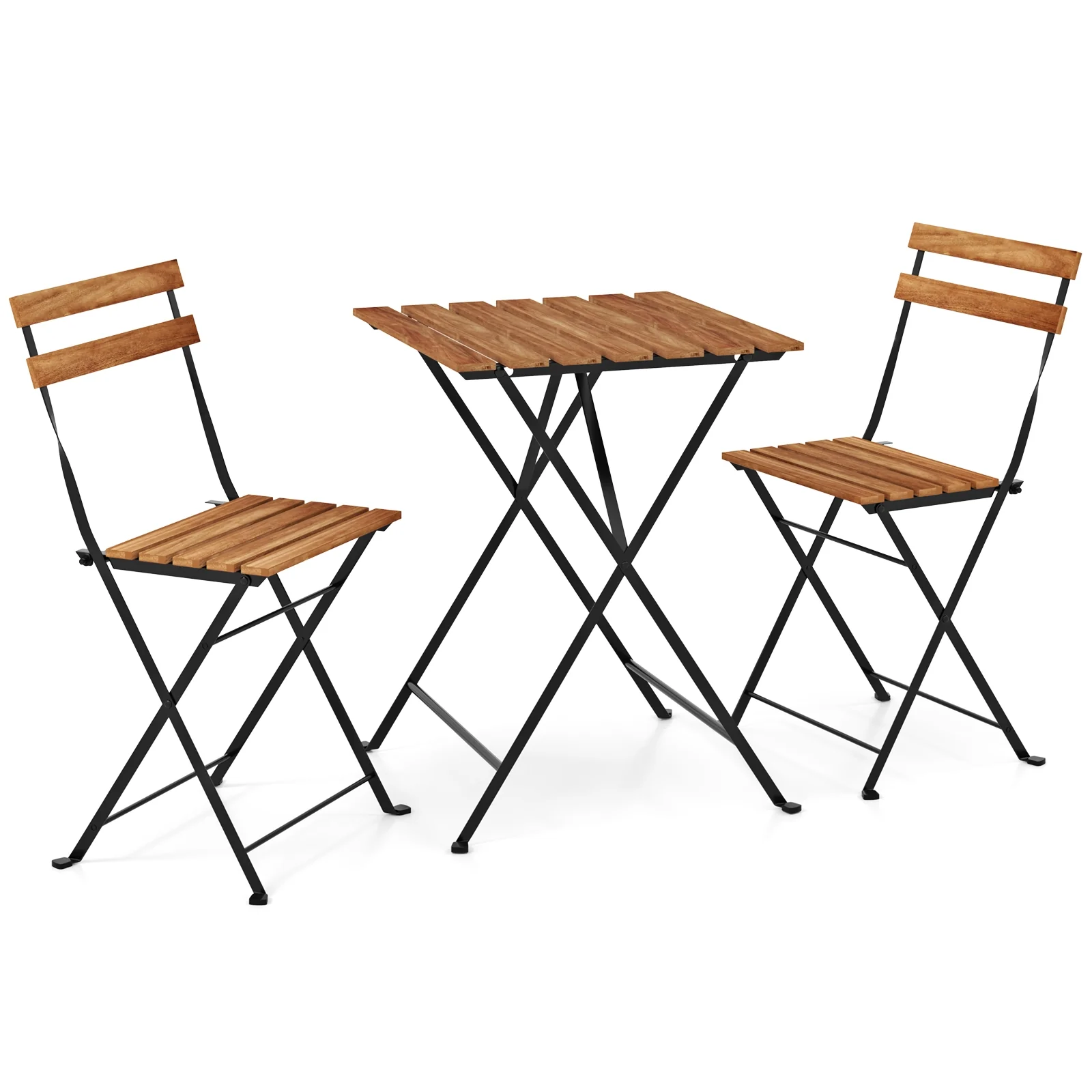 3 Piece Patio Bistro Set, Acacia Wood, Slatted Seat, Brown