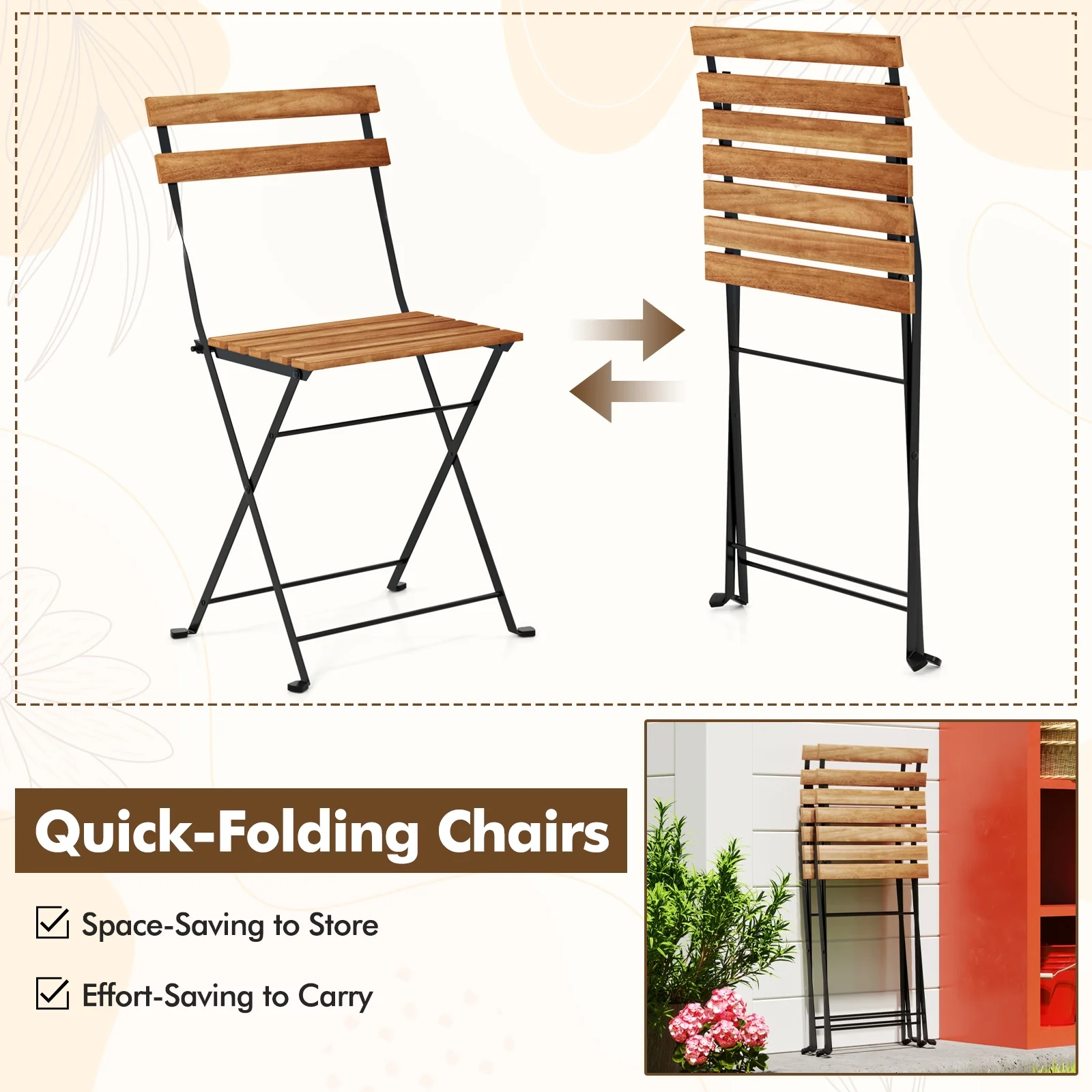 3 Piece Patio Bistro Set, Acacia Wood, Slatted Seat, Brown - Image 9