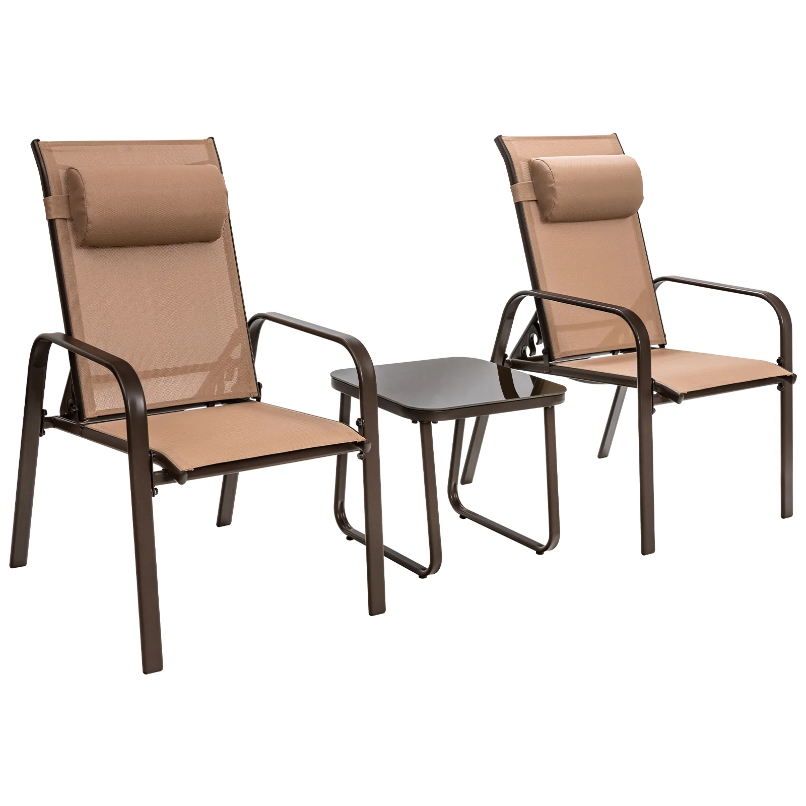 3 Piece Patio Bistro Set, Adjustable Backrest, Brown - Image 2