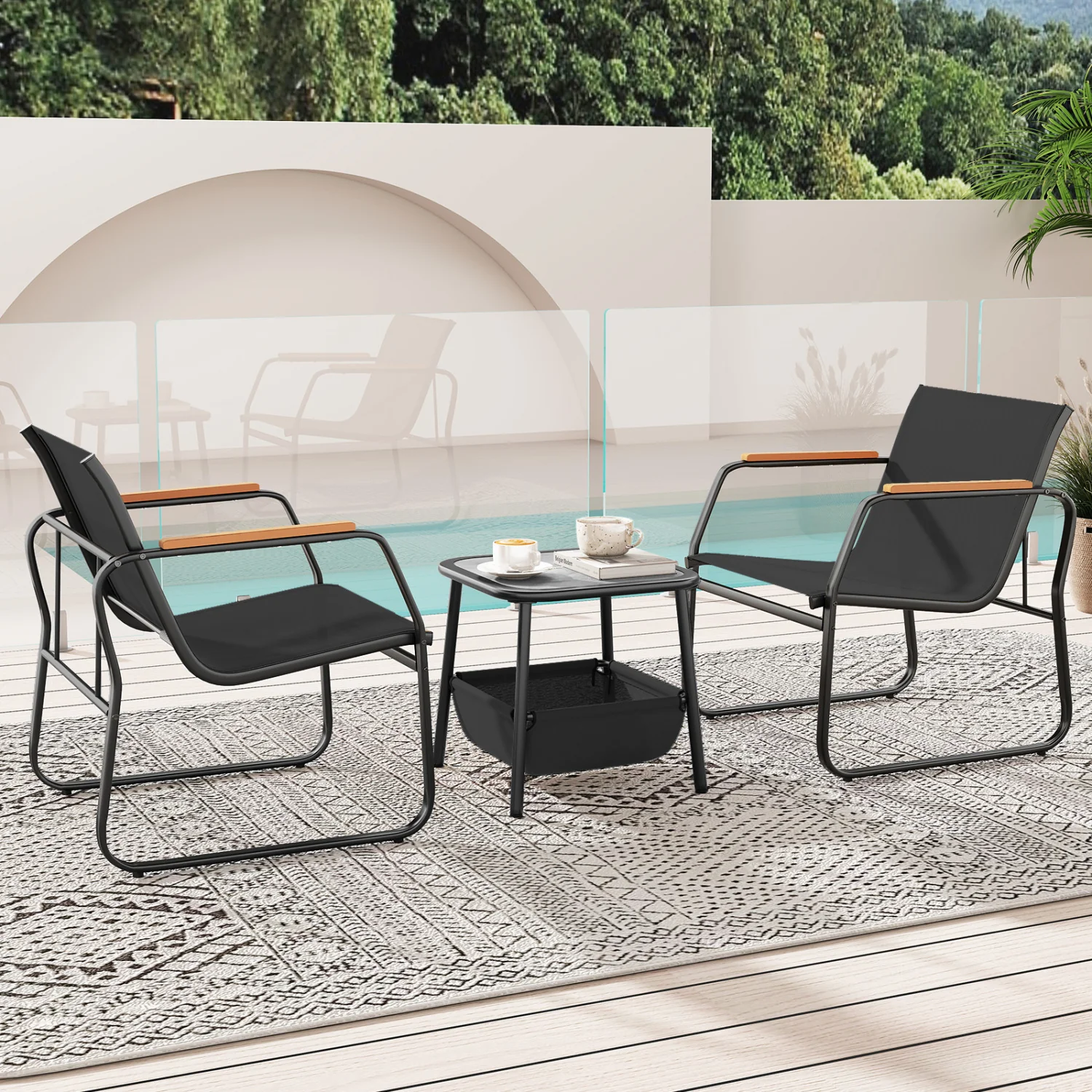 3-Piece Patio Bistro Set, Black - Image 2