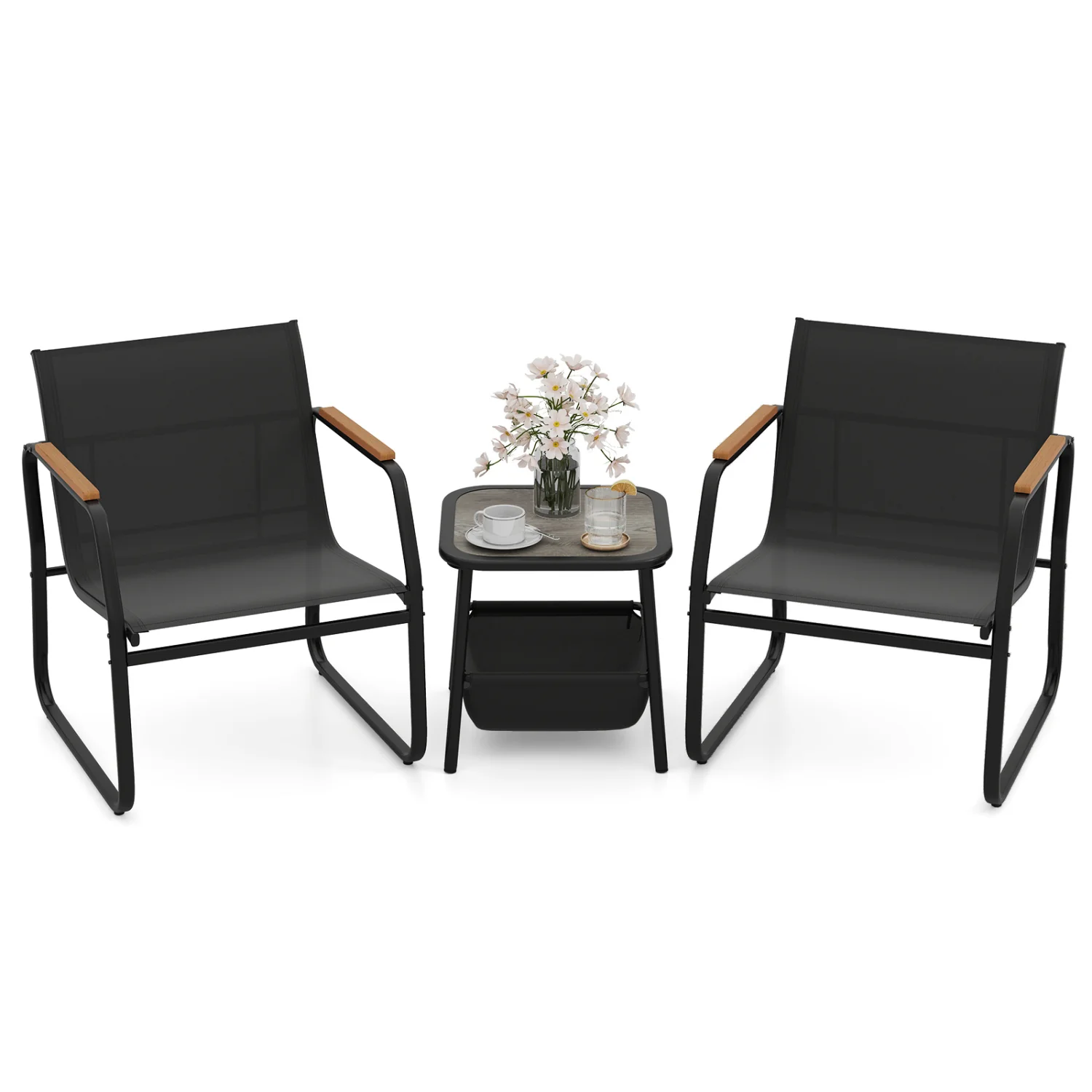 3-Piece Patio Bistro Set, Black - Image 4