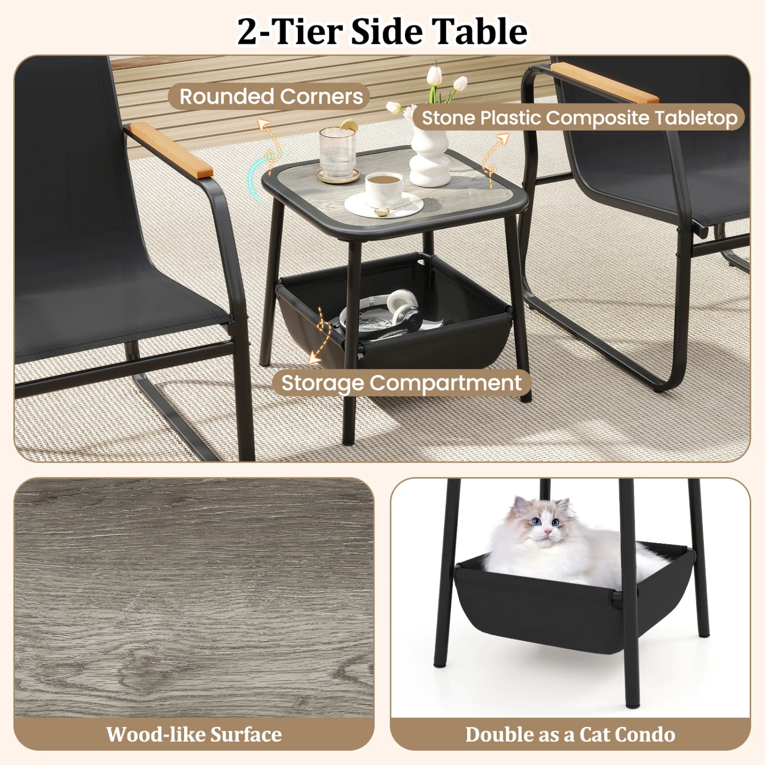 3-Piece Patio Bistro Set, Black - Image 8