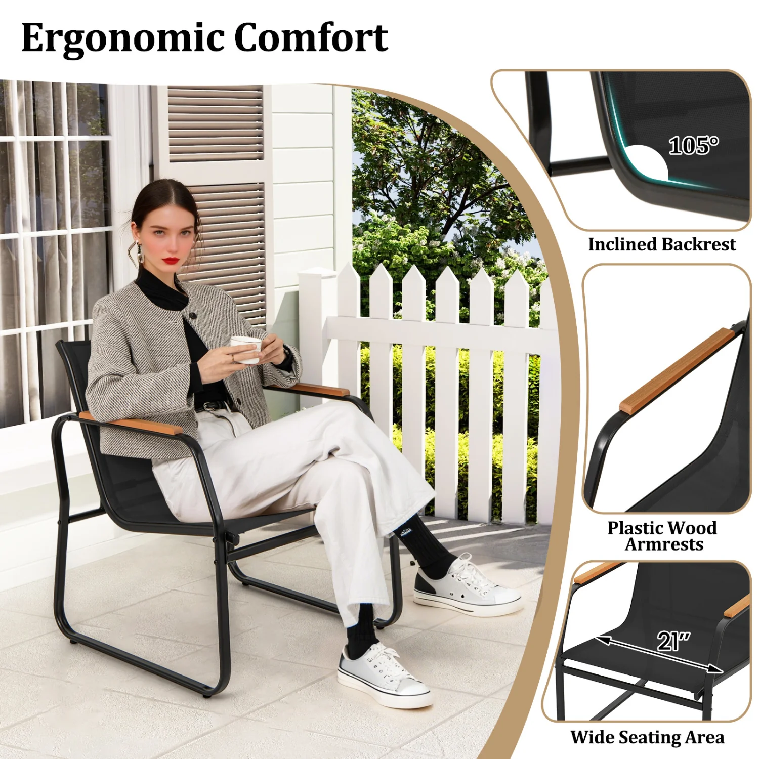 3-Piece Patio Bistro Set, Black - Image 9