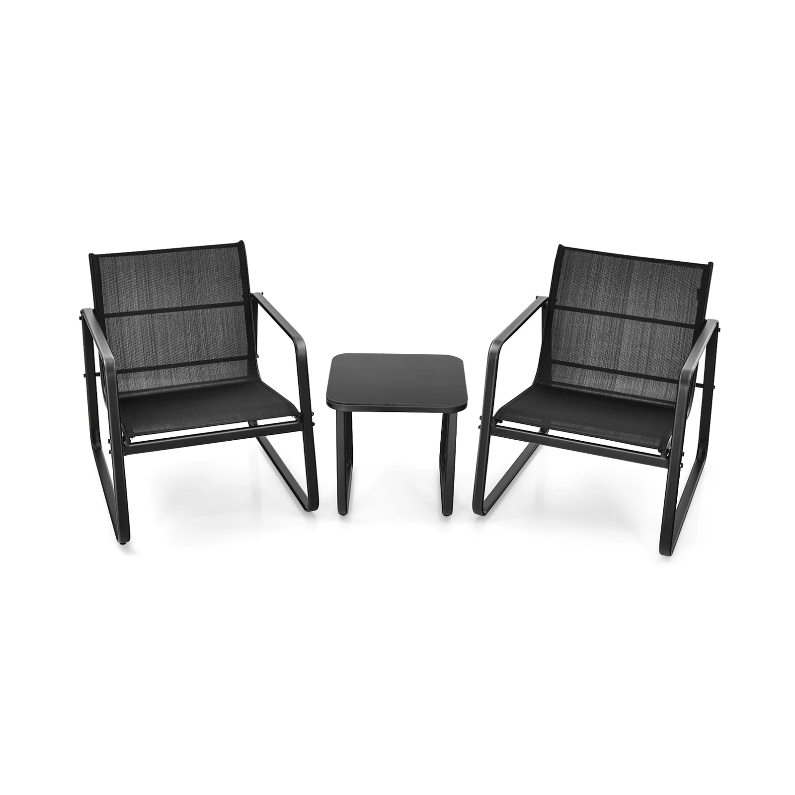 3 Piece Patio Bistro Set, Glass Top Table, Black