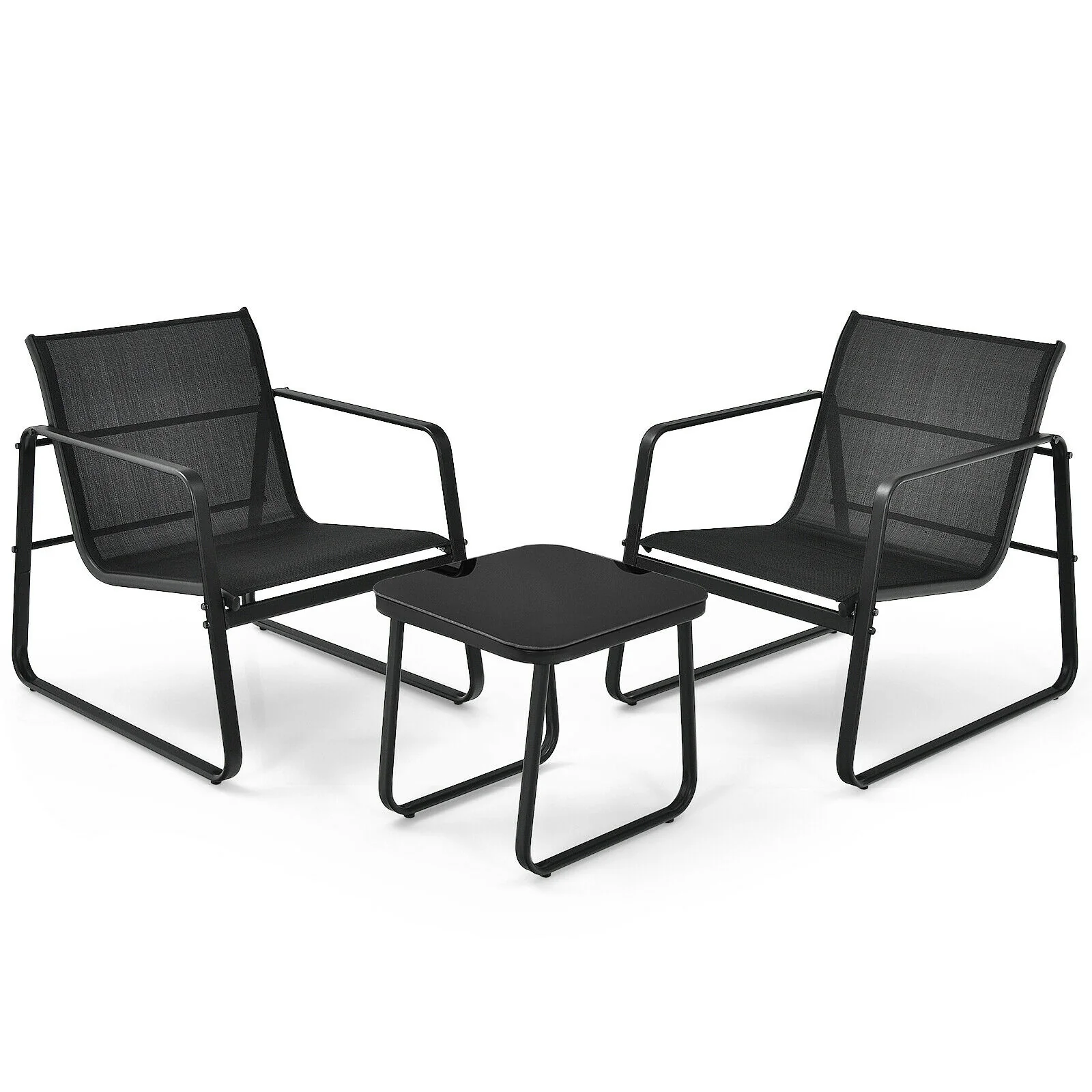 3 Piece Patio Bistro Set, Glass Top Table, Black - Image 10