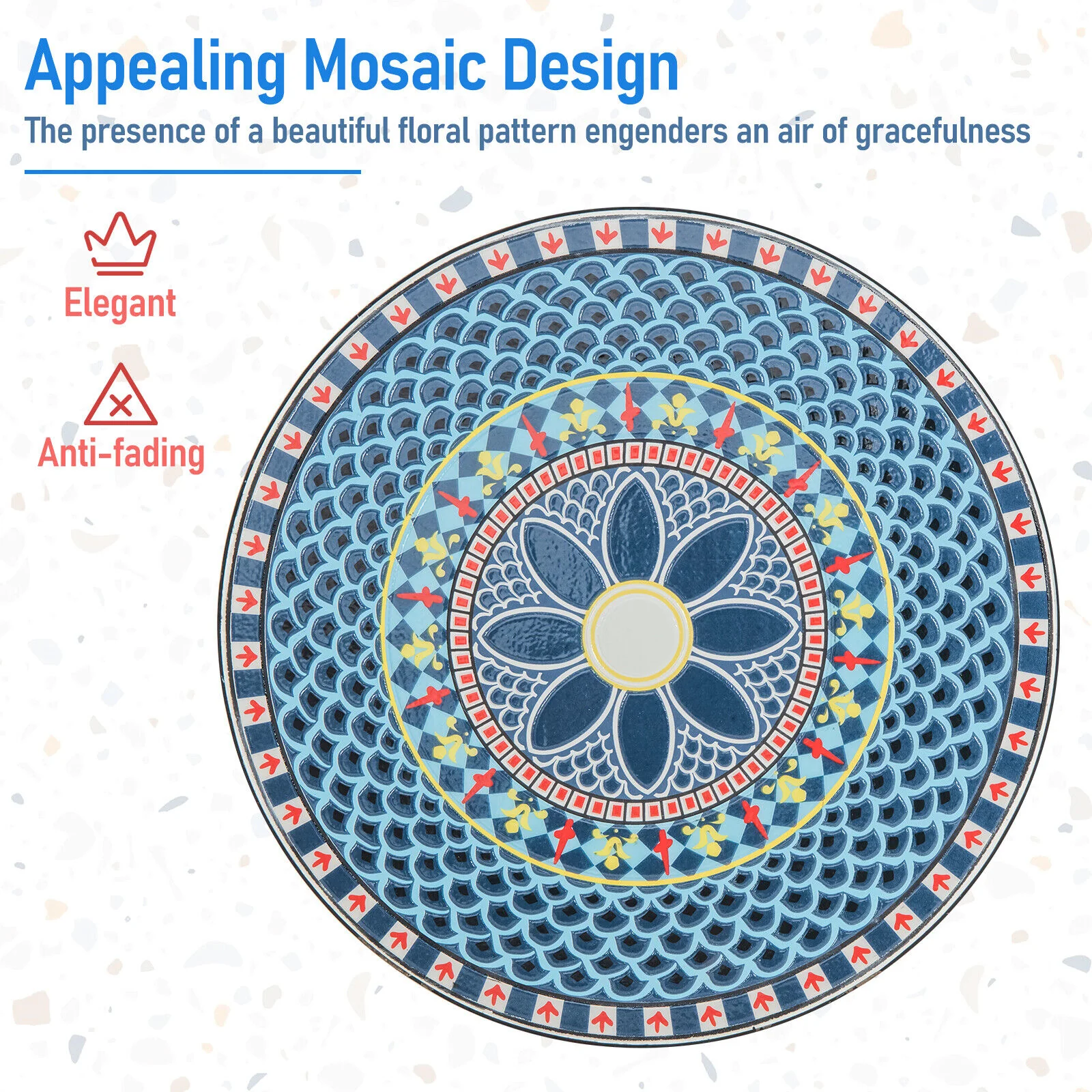 3 Piece Patio Bistro Set, Mosaic Pattern, Blue - Image 8