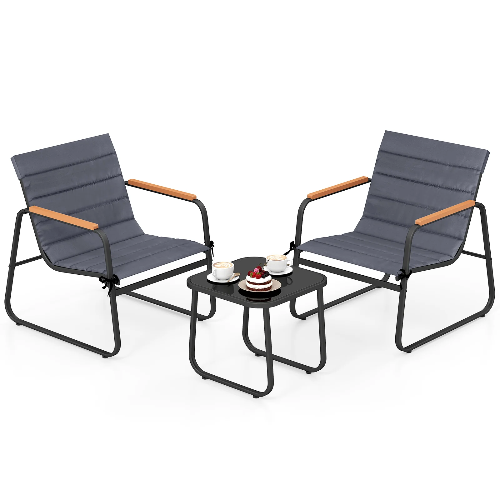 3 Piece Patio Bistro Set, Outdoor Fabric Conversation Set, Gray