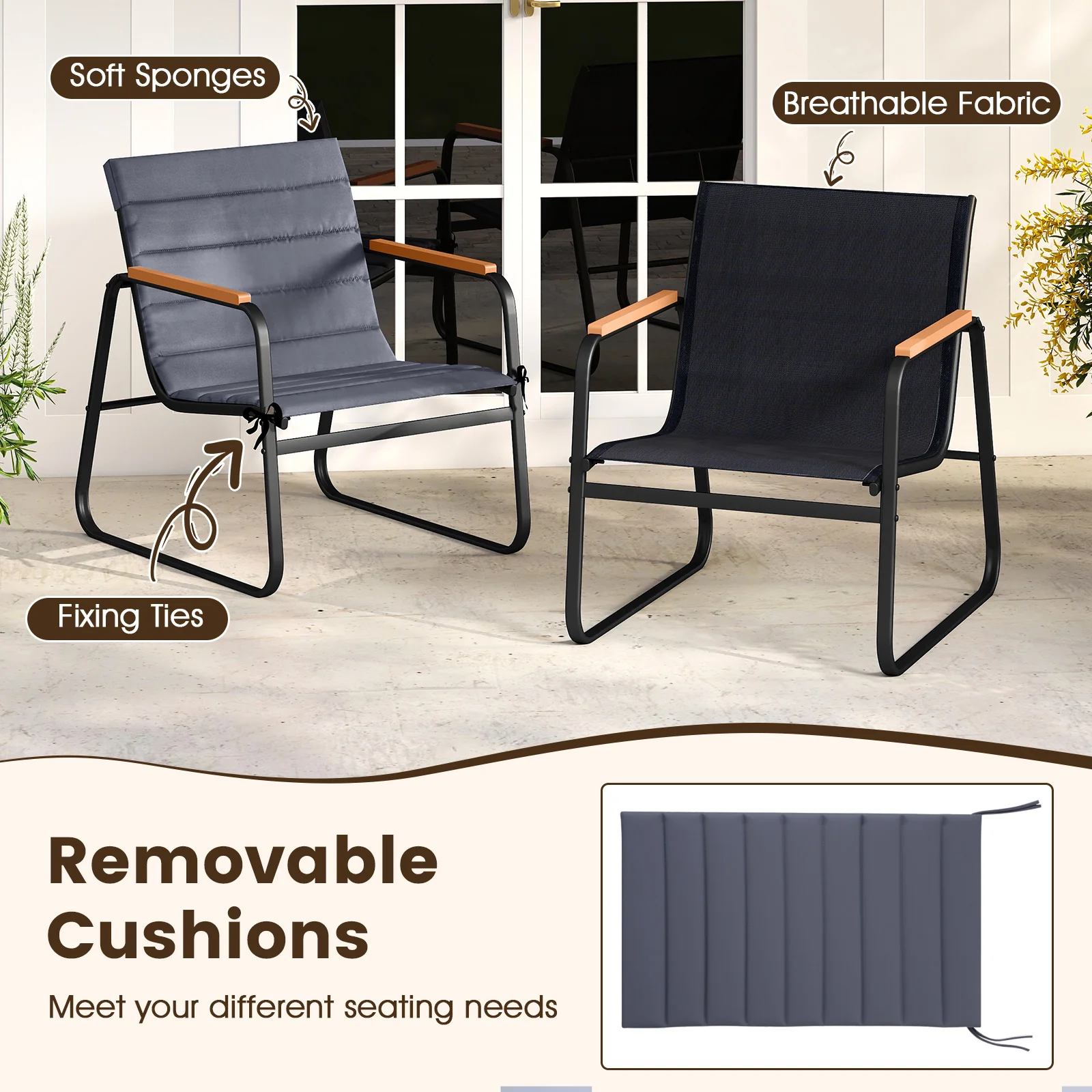 3 Piece Patio Bistro Set, Outdoor Fabric Conversation Set, Gray - Image 8