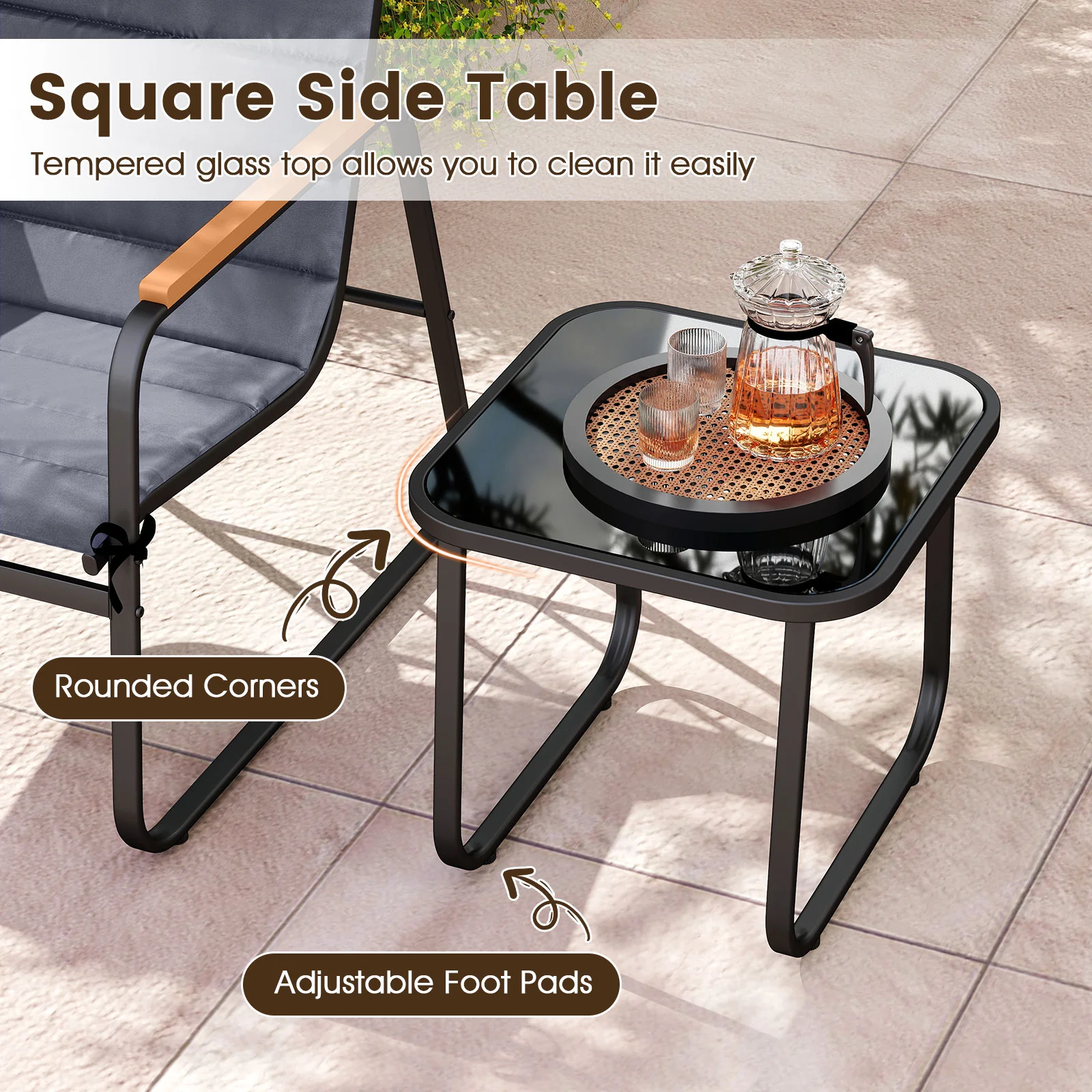 3 Piece Patio Bistro Set, Outdoor Fabric Conversation Set, Gray - Image 9