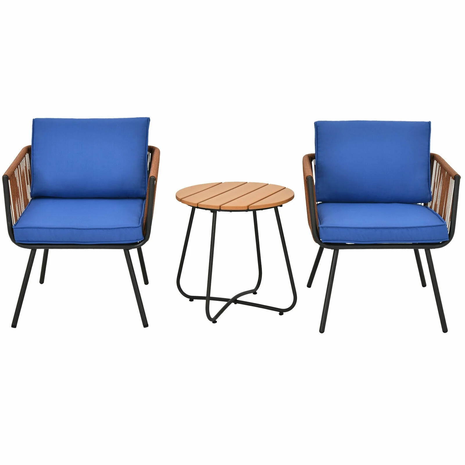 3 Piece Patio Bistro Set With Armrest, Soft Cushions, Blue - Image 9