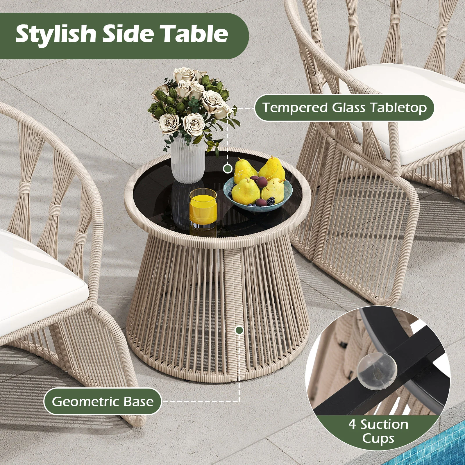 3 Piece Patio Chair Set, Rope-Woven Armchairs, Off White - Image 10