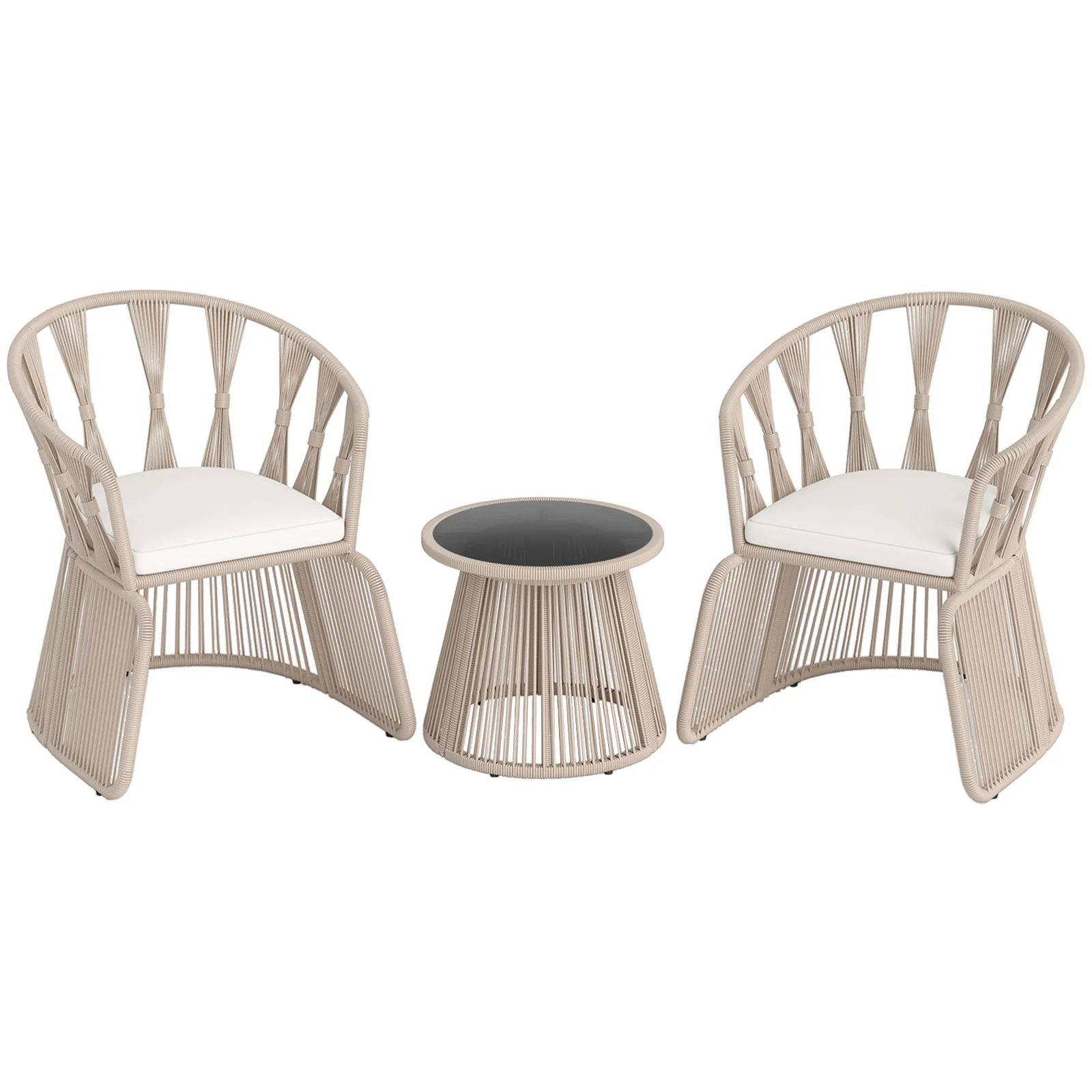 3 Piece Patio Chair Set, Rope-Woven Armchairs, Off White - Image 5