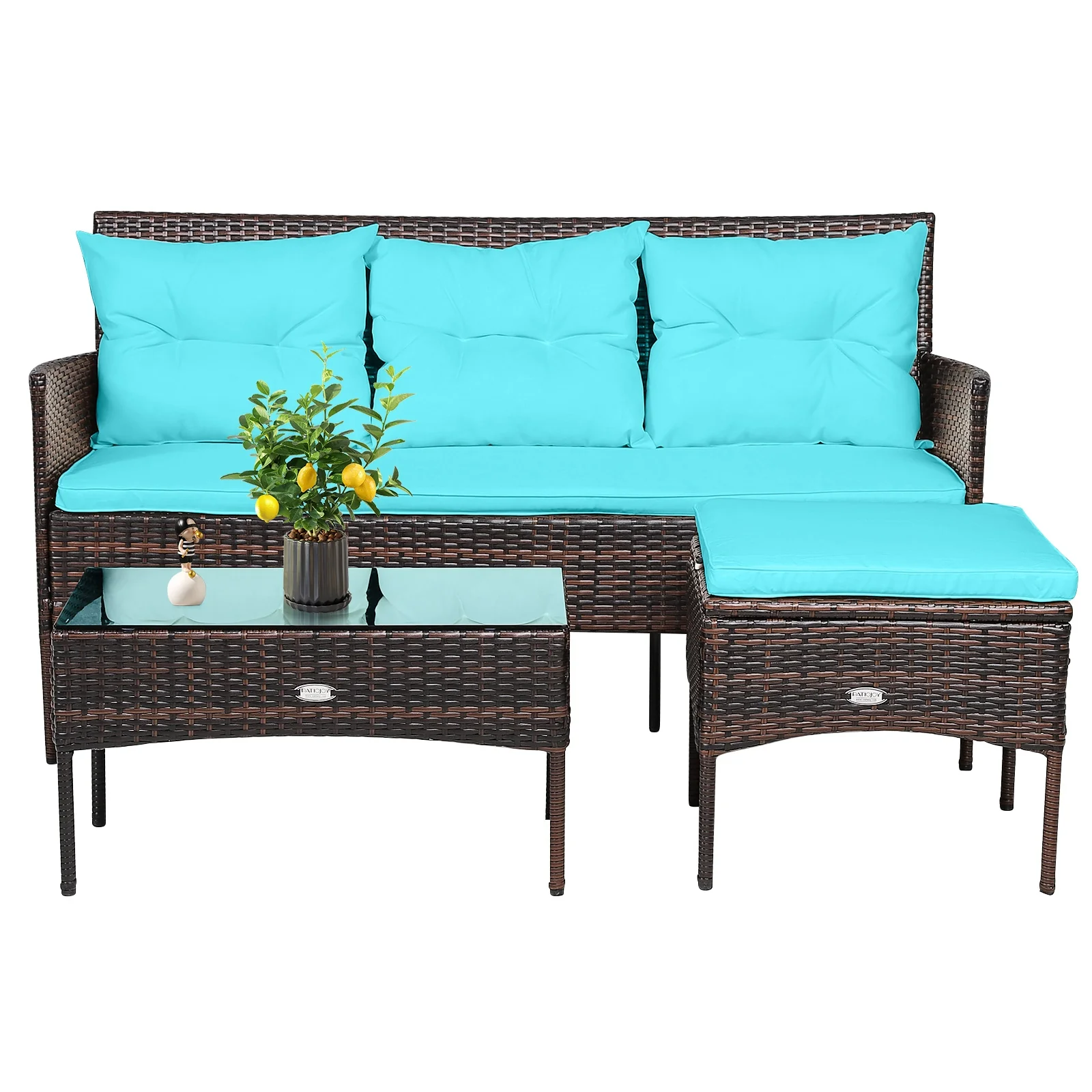 3 Piece Patio Furniture Sectional Set, 5 Seat Cushions, Turquoise - Image 10