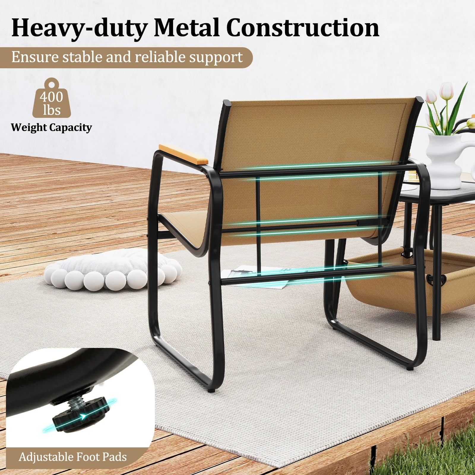 3 Piece Patio Furniture Set, Outdoor Bistro Conversation Set, Brown - Image 10