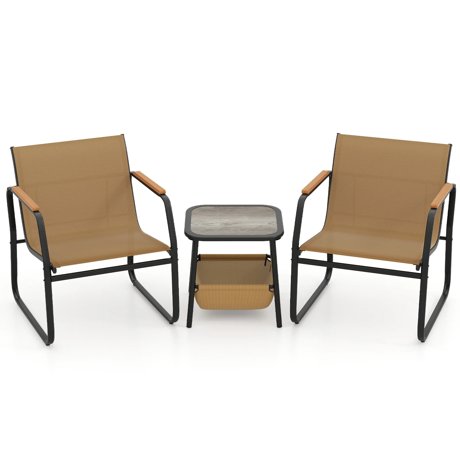 3 Piece Patio Furniture Set, Outdoor Bistro Conversation Set, Brown - Image 5