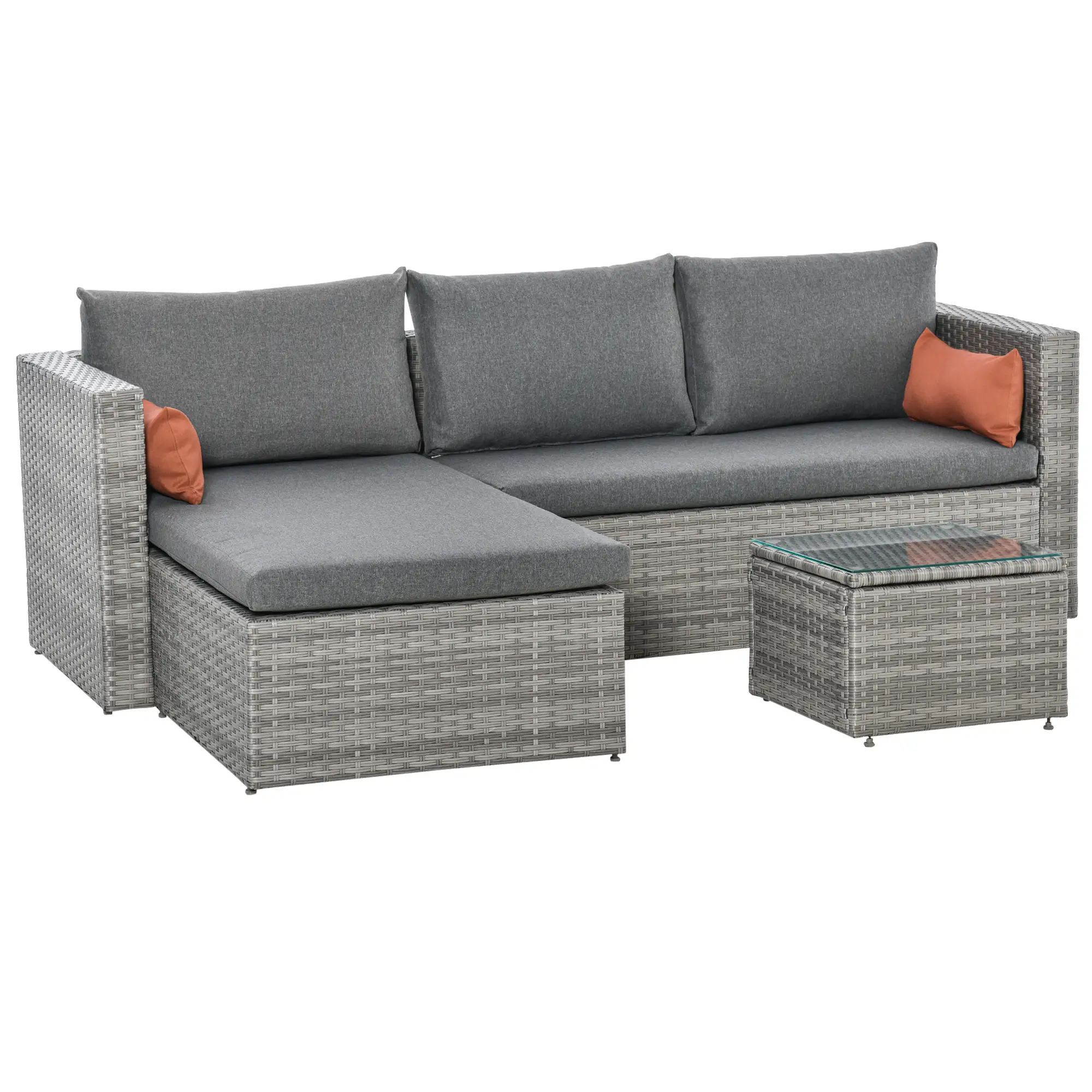 3-Piece Patio Furniture Set, Sectional Sofa, Wicker Chair, Grey