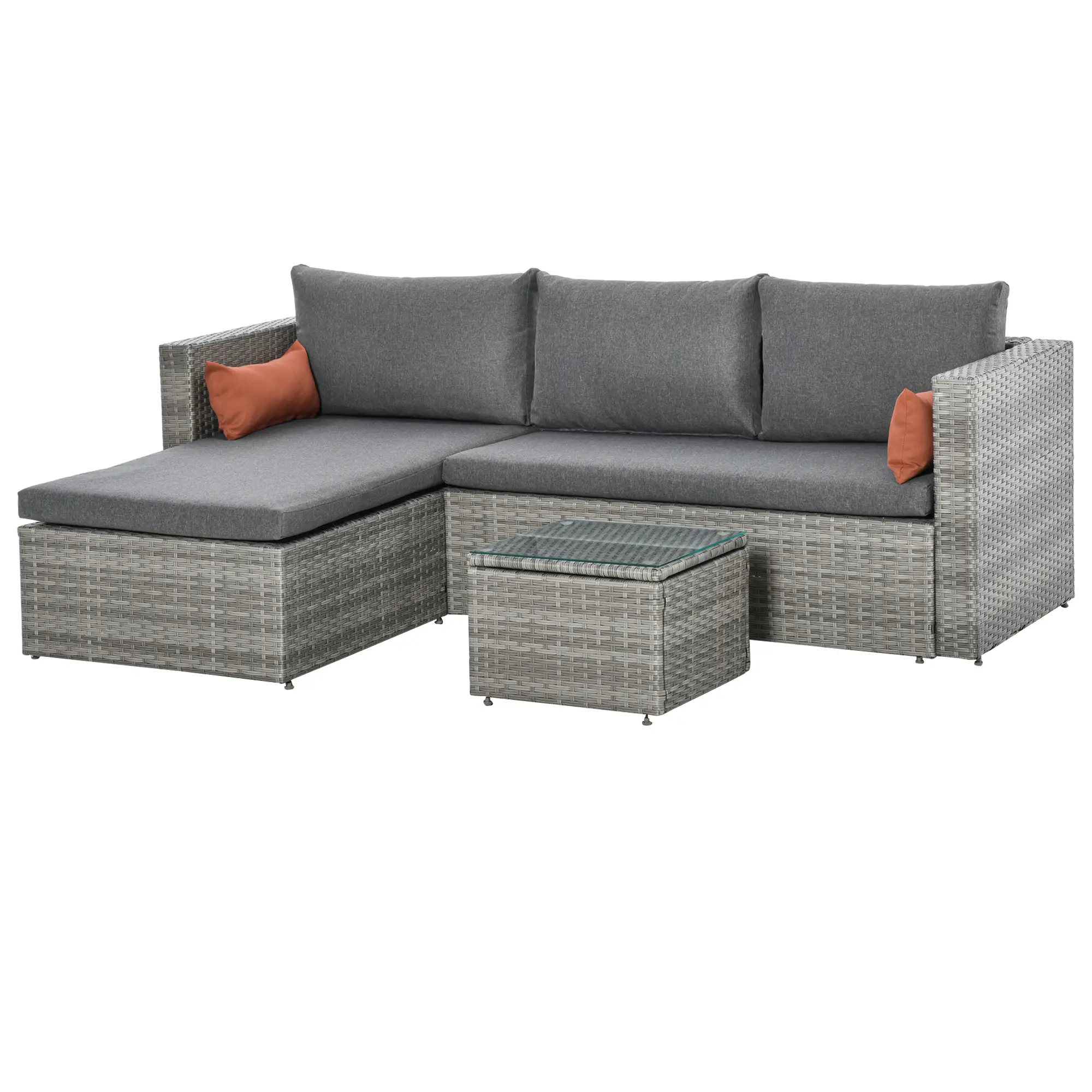 3-Piece Patio Furniture Set, Sectional Sofa, Wicker Chair, Grey - Image 12