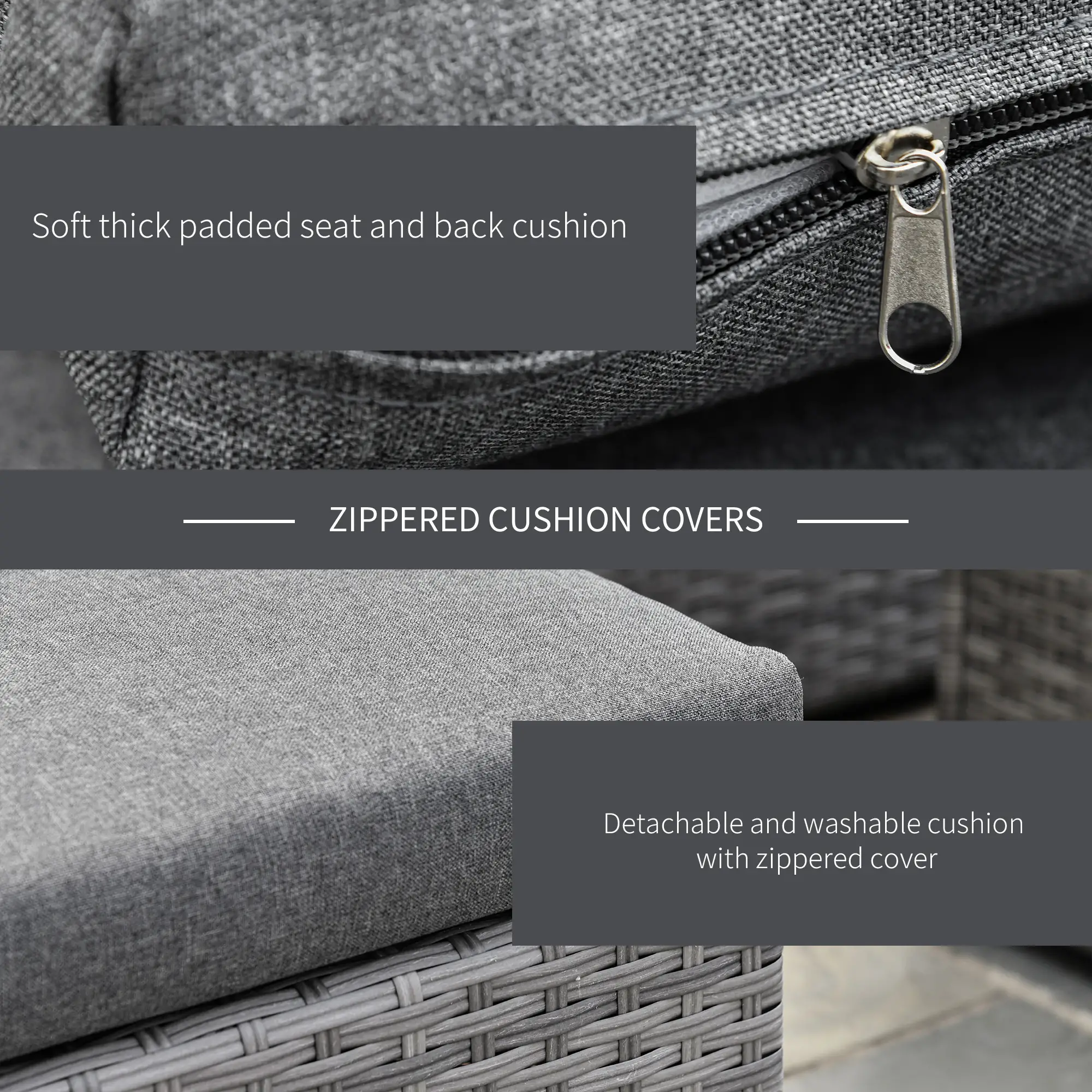 3-Piece Patio Furniture Set, Sectional Sofa, Wicker Chair, Grey - Image 5