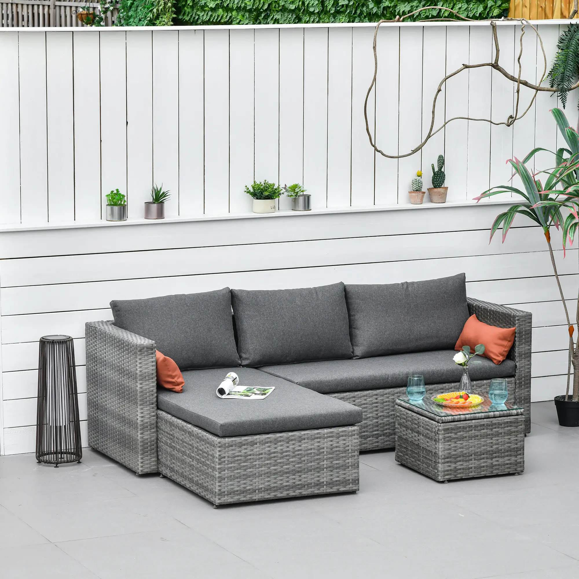 3-Piece Patio Furniture Set, Sectional Sofa, Wicker Chair, Grey - Image 8