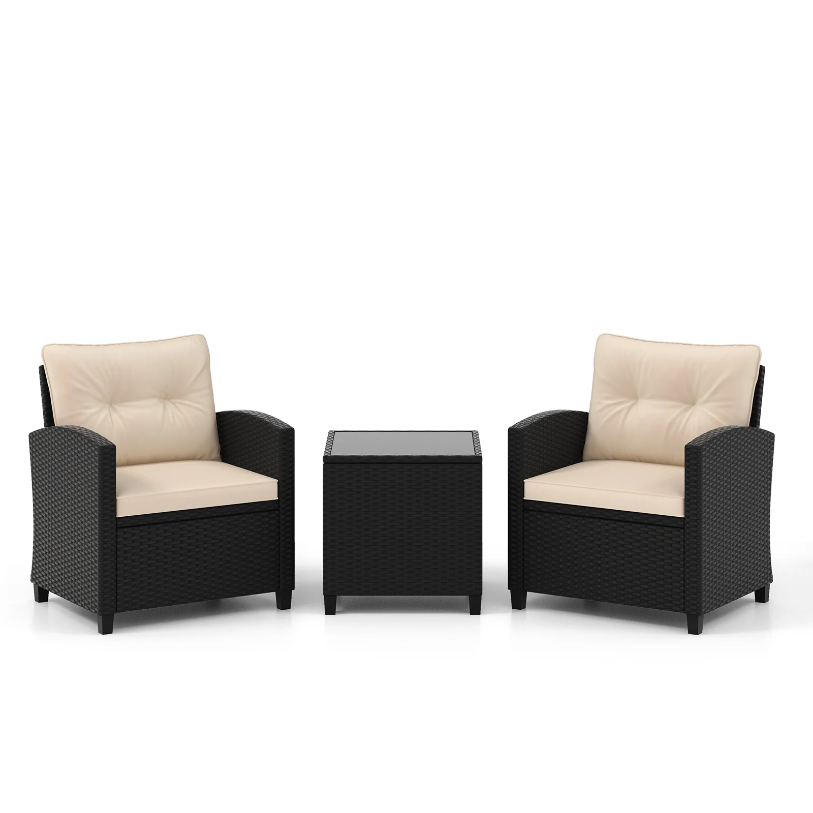 3 Piece Patio Furniture Set, Tempered Glass Coffee Table, Off White - Image 5