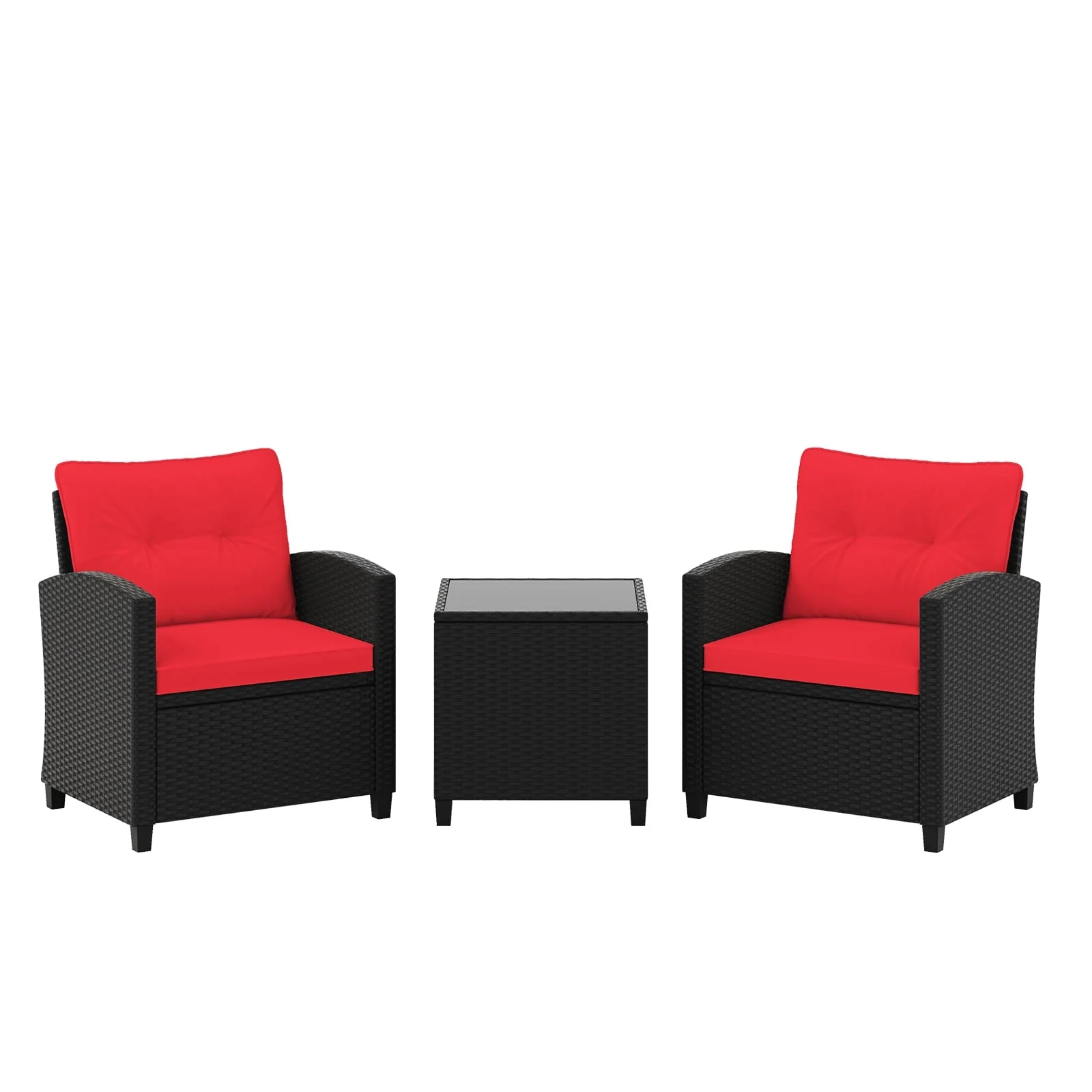 3 Piece Patio Furniture Set, Tempered Glass Coffee Table, Red - Image 5