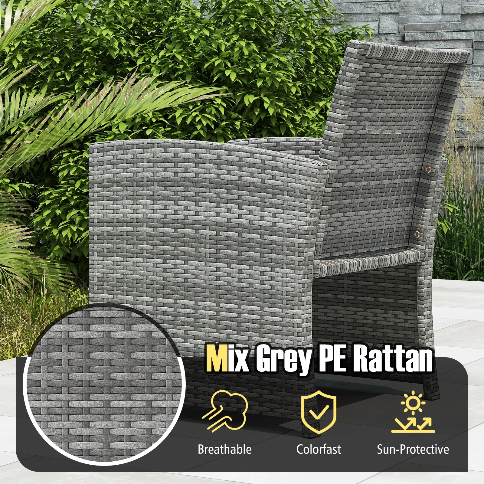 3 Piece Patio Furniture Set, Tempered Glass Coffee Table, Soft Cushions, White - Image 9
