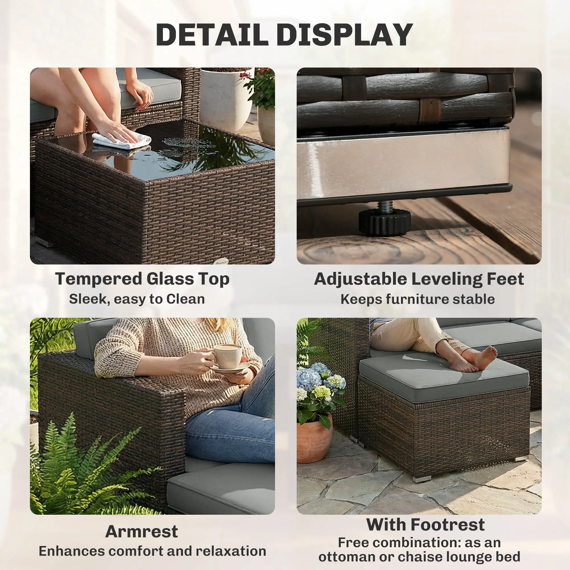 3 Piece Patio Furniture Set With Cushions, Outdoor PE Rattan Wicker, Dark Grey - Image 6