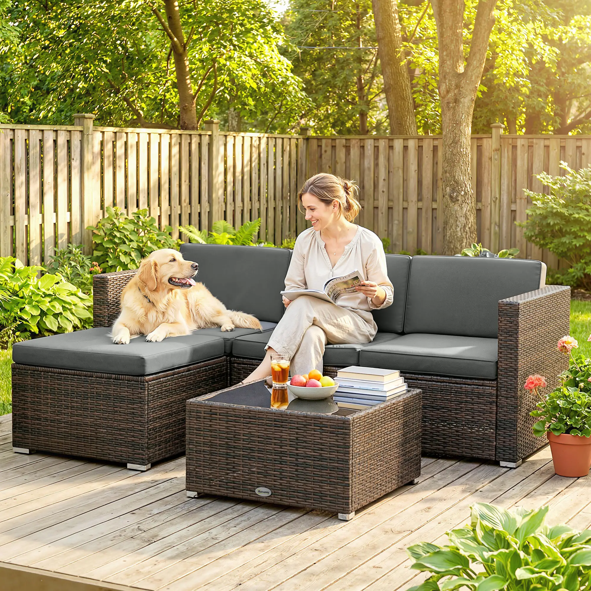 3 Piece Patio Furniture Set With Cushions, Outdoor PE Rattan Wicker, Dark Grey - Image 8