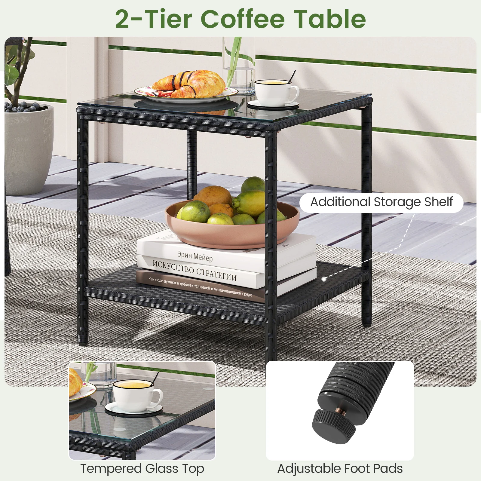 3 Piece Patio Furniture Set, With Seat Cushions And Tempered Glass, White - Image 10