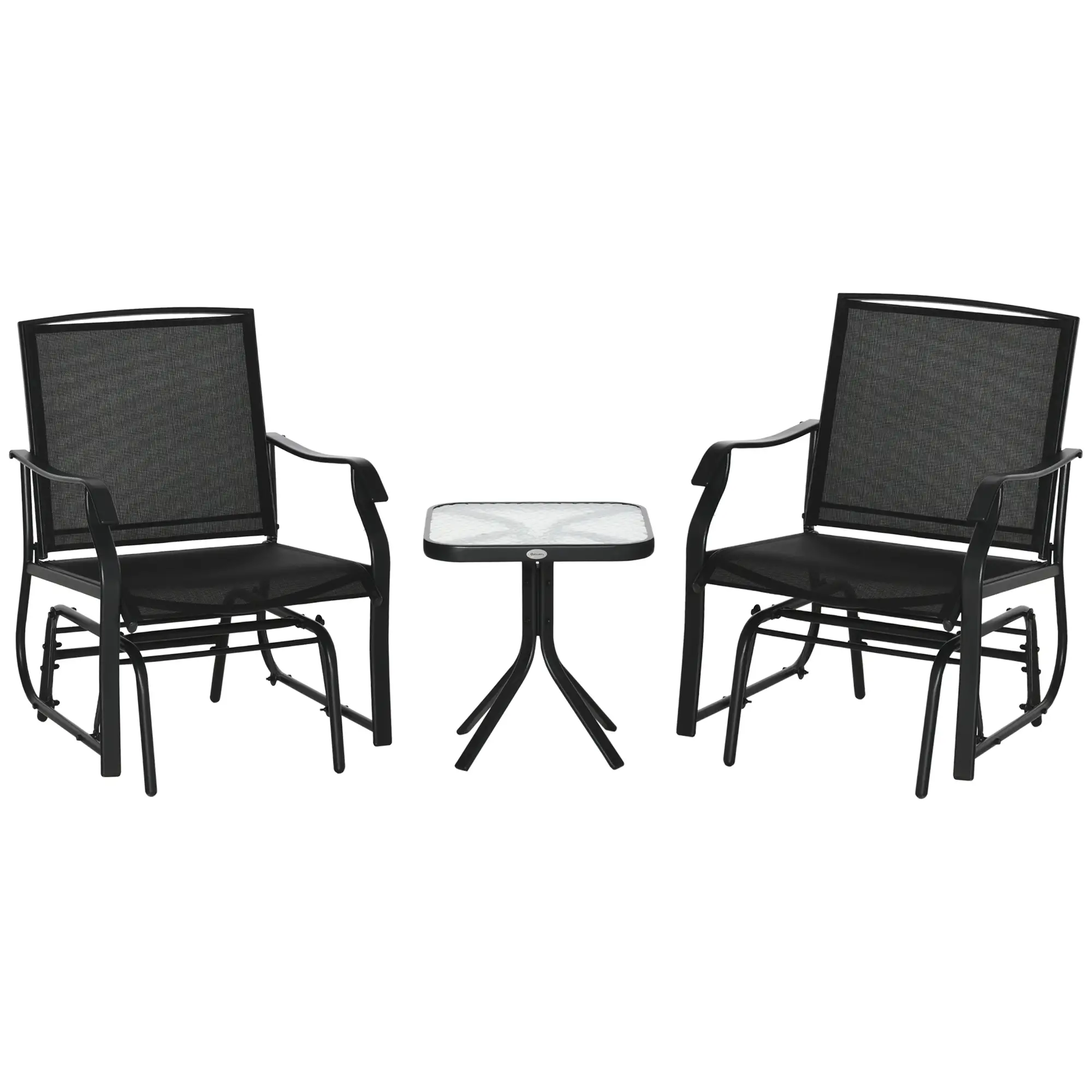 3 Piece Patio Glider Set, Breathable Mesh Seat, Glass Top Table, Black - Image 11