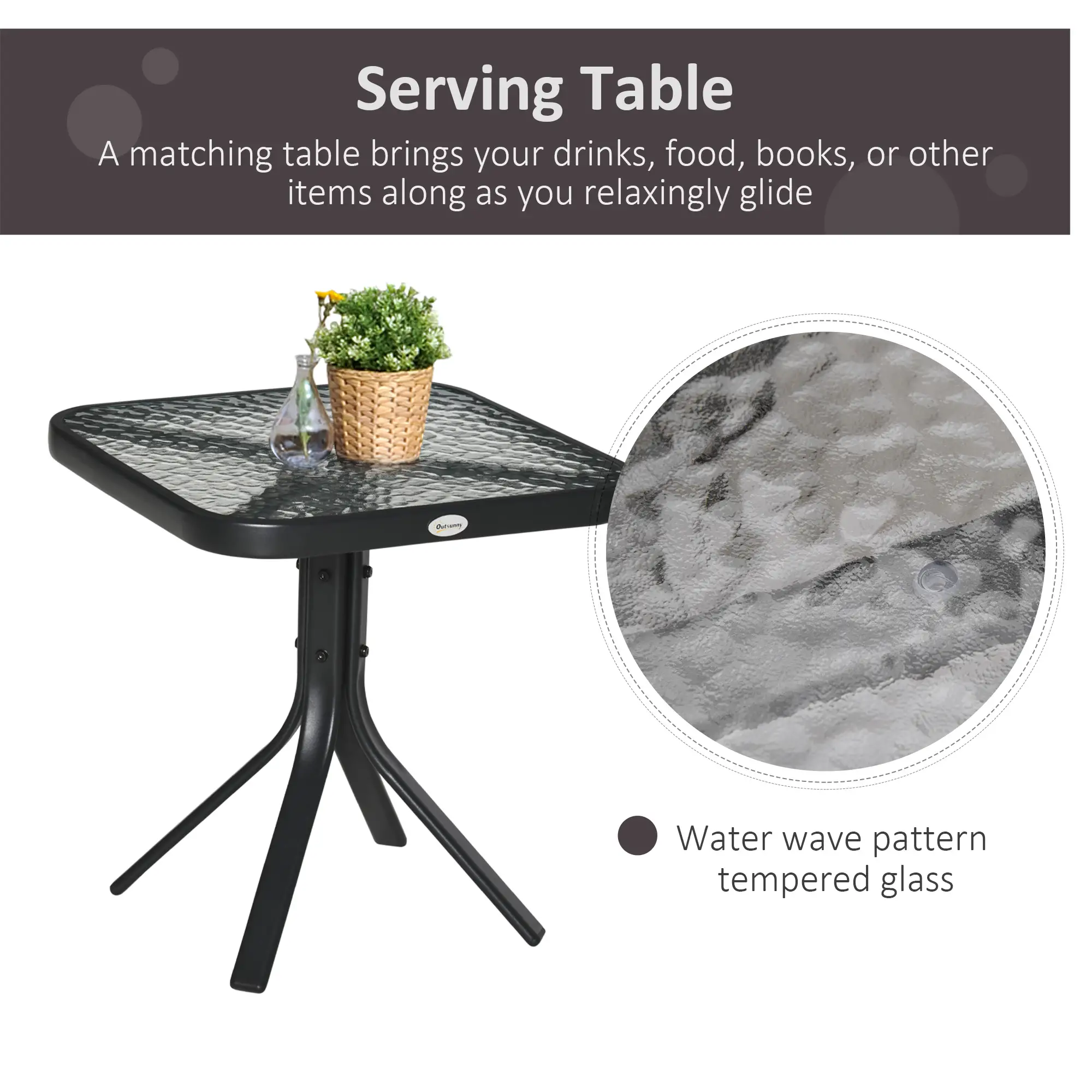 3 Piece Patio Glider Set, Breathable Mesh Seat, Glass Top Table, Black - Image 6