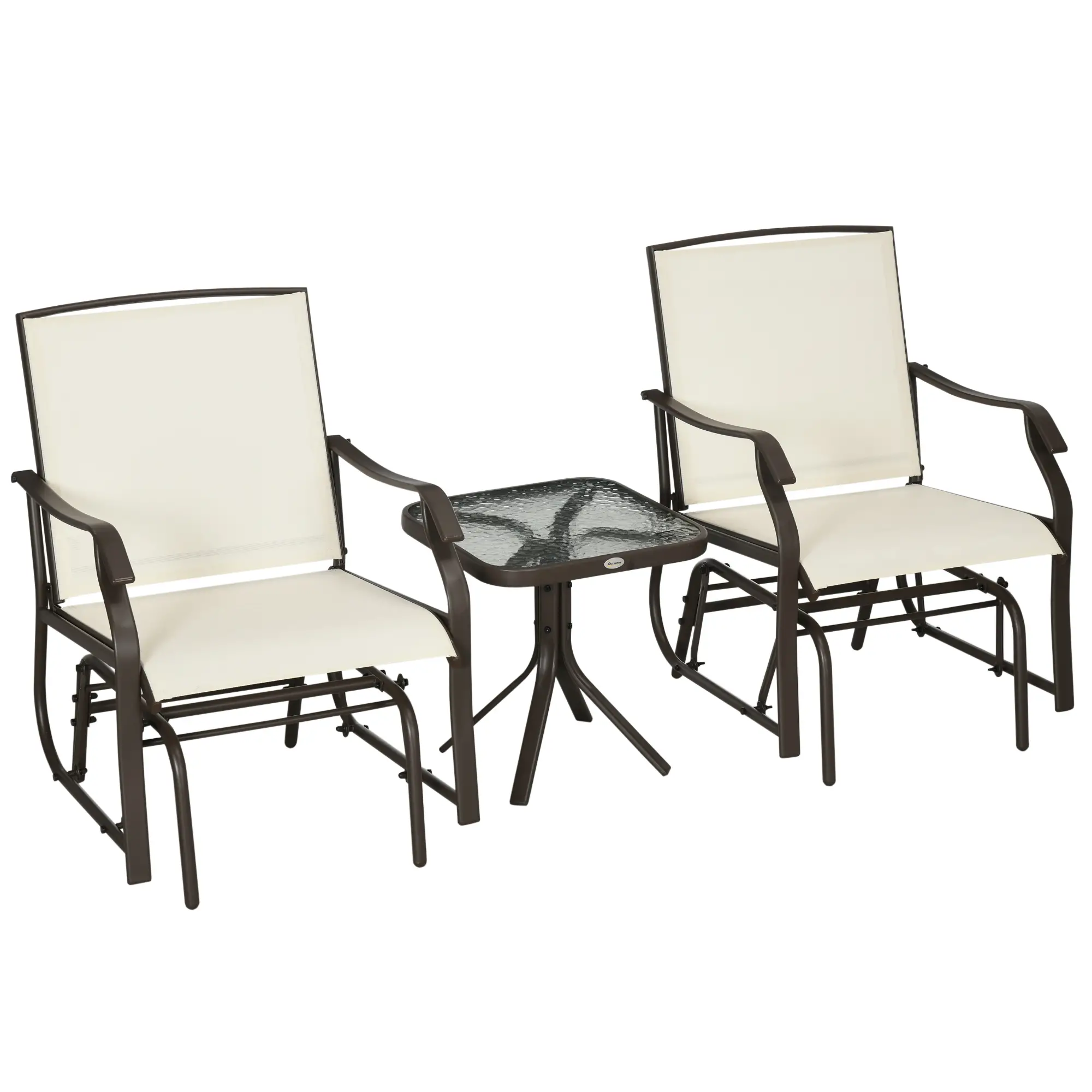3 Piece Patio Glider Set, Breathable Mesh Seat, Glass Top Table, Cream White - Image 11
