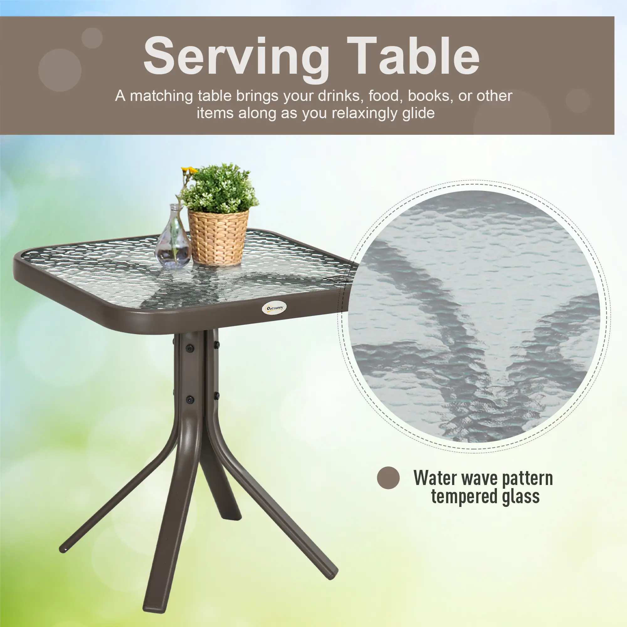 3 Piece Patio Glider Set, Breathable Mesh Seat, Glass Top Table, Cream White - Image 6